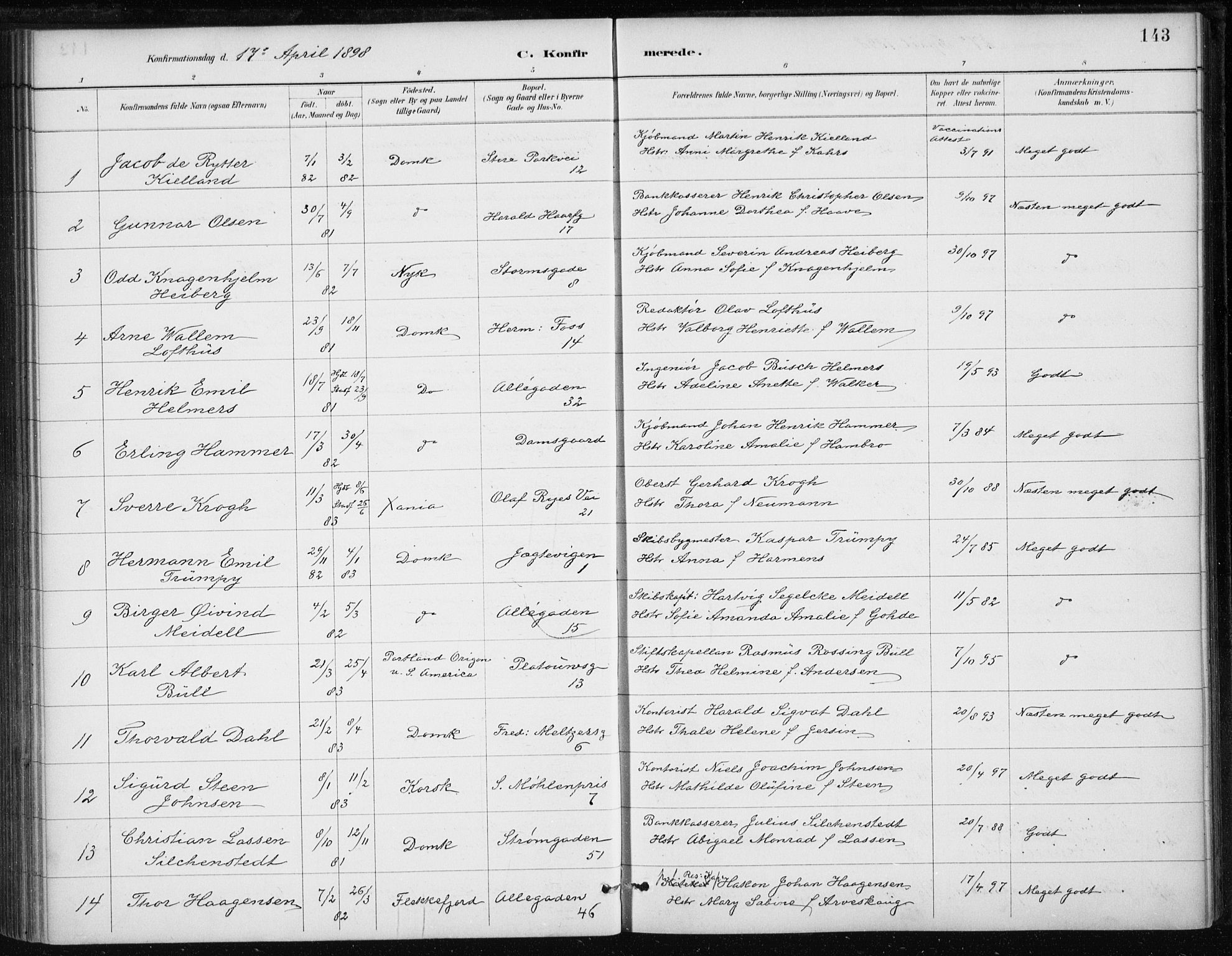 Johanneskirken sokneprestembete, AV/SAB-A-76001/H/Haa/L0008: Parish register (official) no. C 1, 1885-1907, p. 143