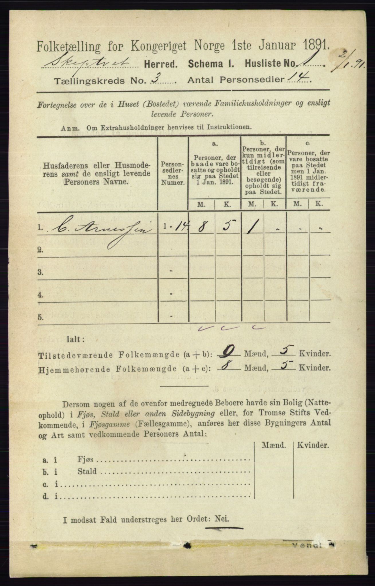 RA, 1891 census for 0127 Skiptvet, 1891, p. 1131
