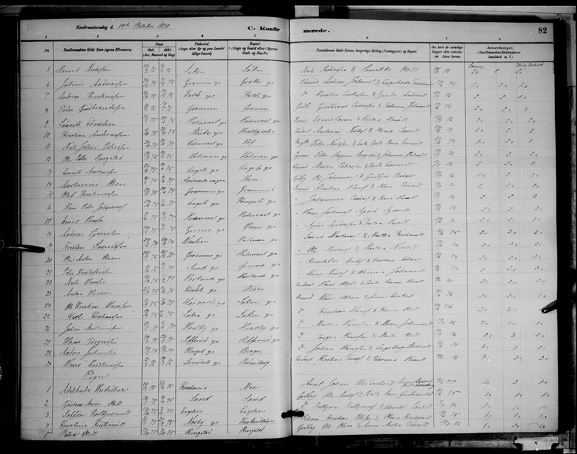 Søndre Land prestekontor, SAH/PREST-122/L/L0002: Parish register (copy) no. 2, 1884-1900, p. 82