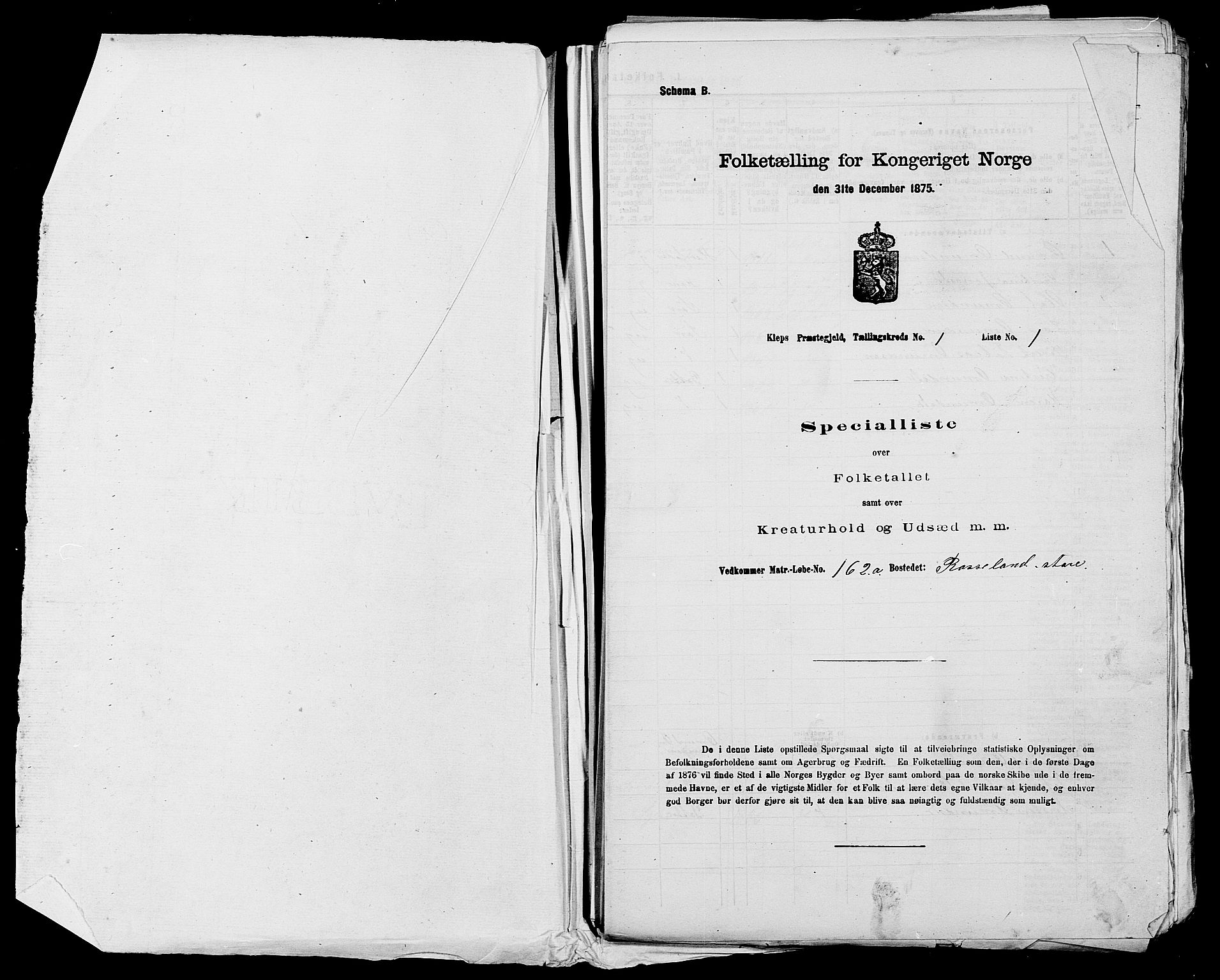 SAST, 1875 census for 1120P Klepp, 1875, p. 37