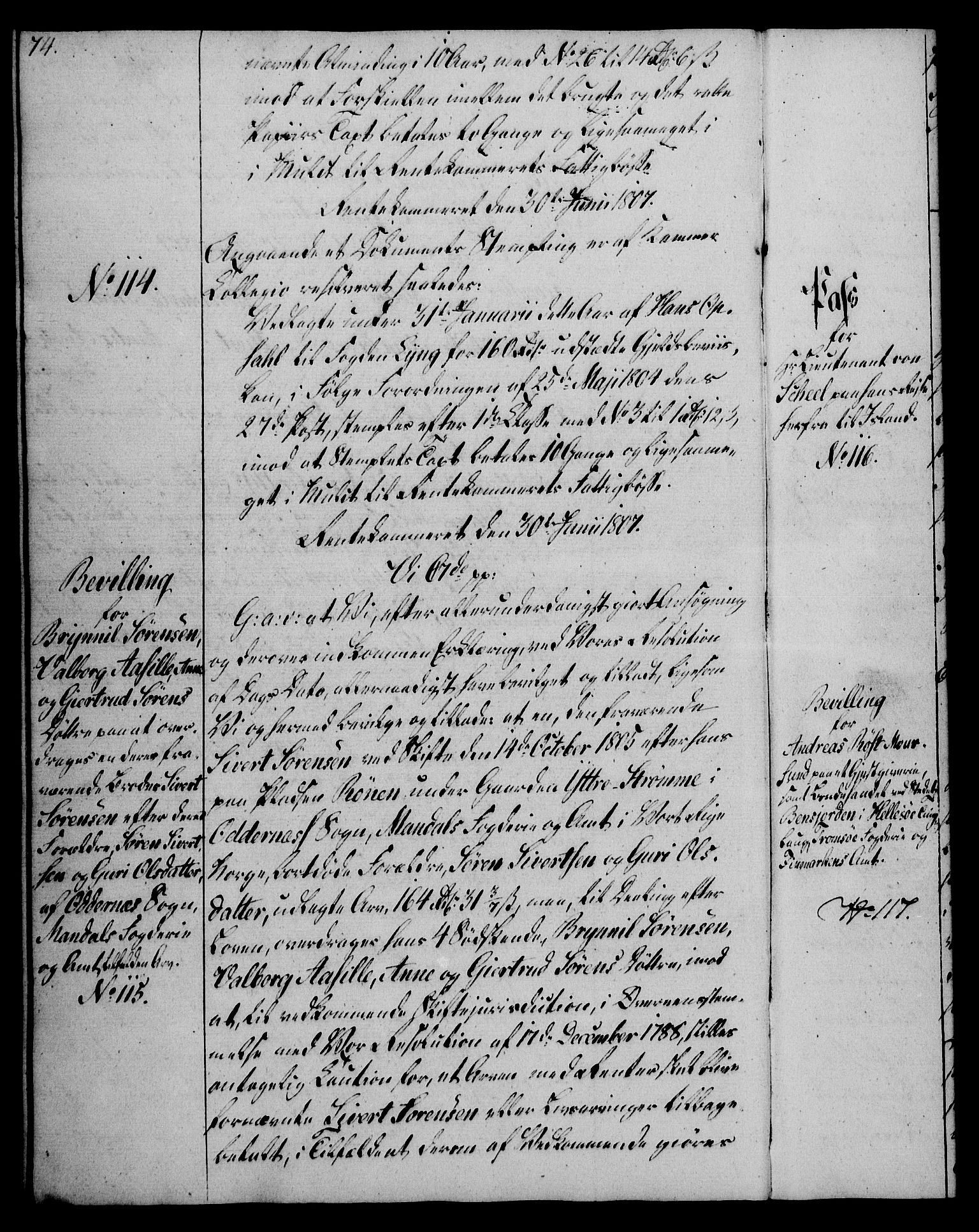 Rentekammeret, Kammerkanselliet, RA/EA-3111/G/Gg/Gga/L0019: Norsk ekspedisjonsprotokoll med register (merket RK 53.19), 1807-1810, p. 74