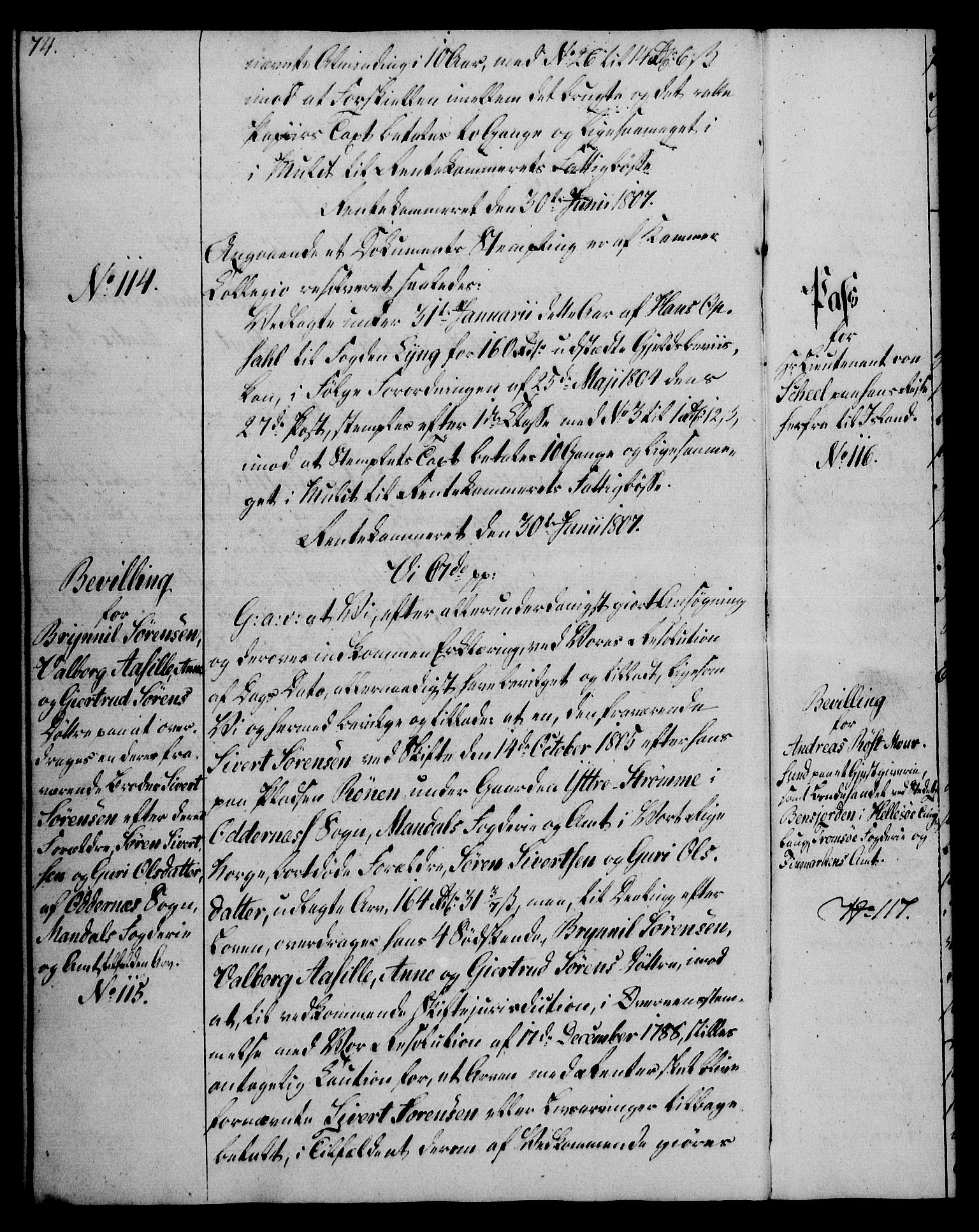 Rentekammeret, Kammerkanselliet, AV/RA-EA-3111/G/Gg/Gga/L0019: Norsk ekspedisjonsprotokoll med register (merket RK 53.19), 1807-1810, p. 74