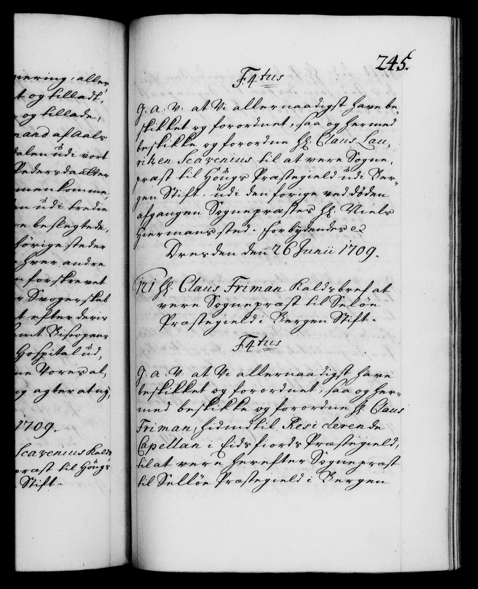 Danske Kanselli 1572-1799, RA/EA-3023/F/Fc/Fca/Fcaa/L0020: Norske registre, 1708-1711, p. 245a