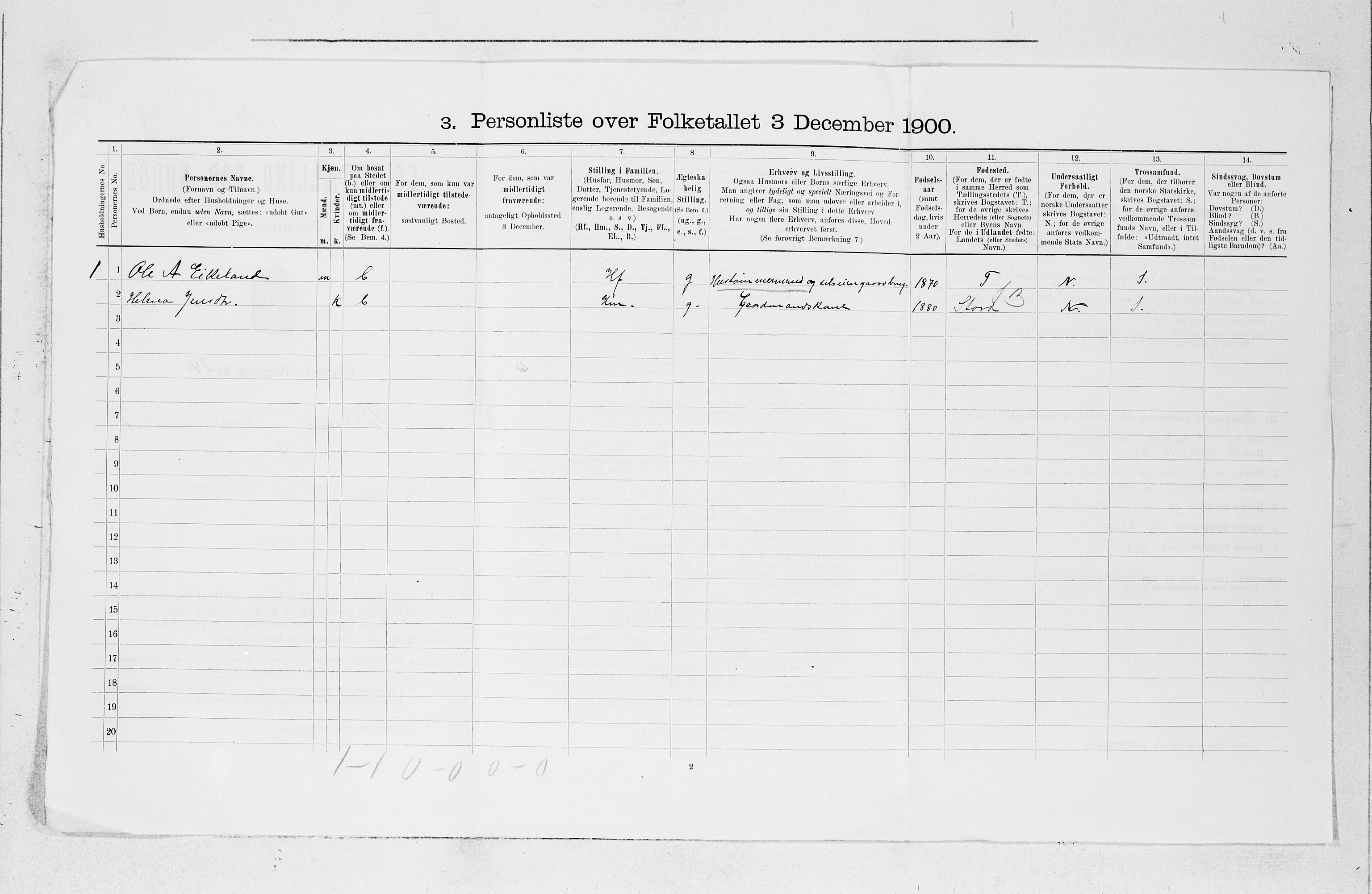 SAB, 1900 census for Fjelberg, 1900, p. 33