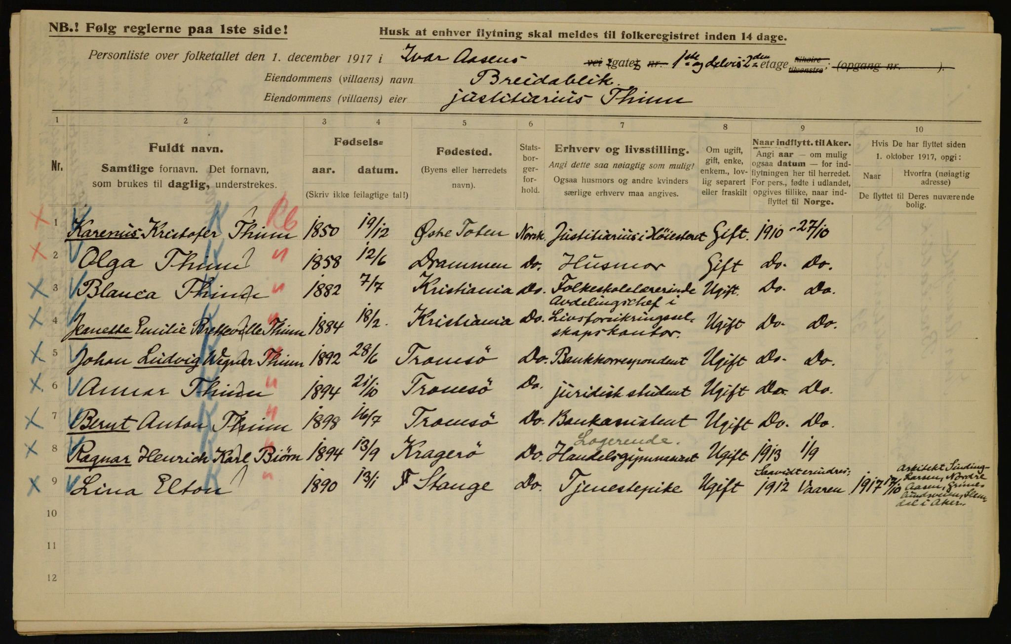 OBA, Municipal Census 1917 for Aker, 1917, p. 6478