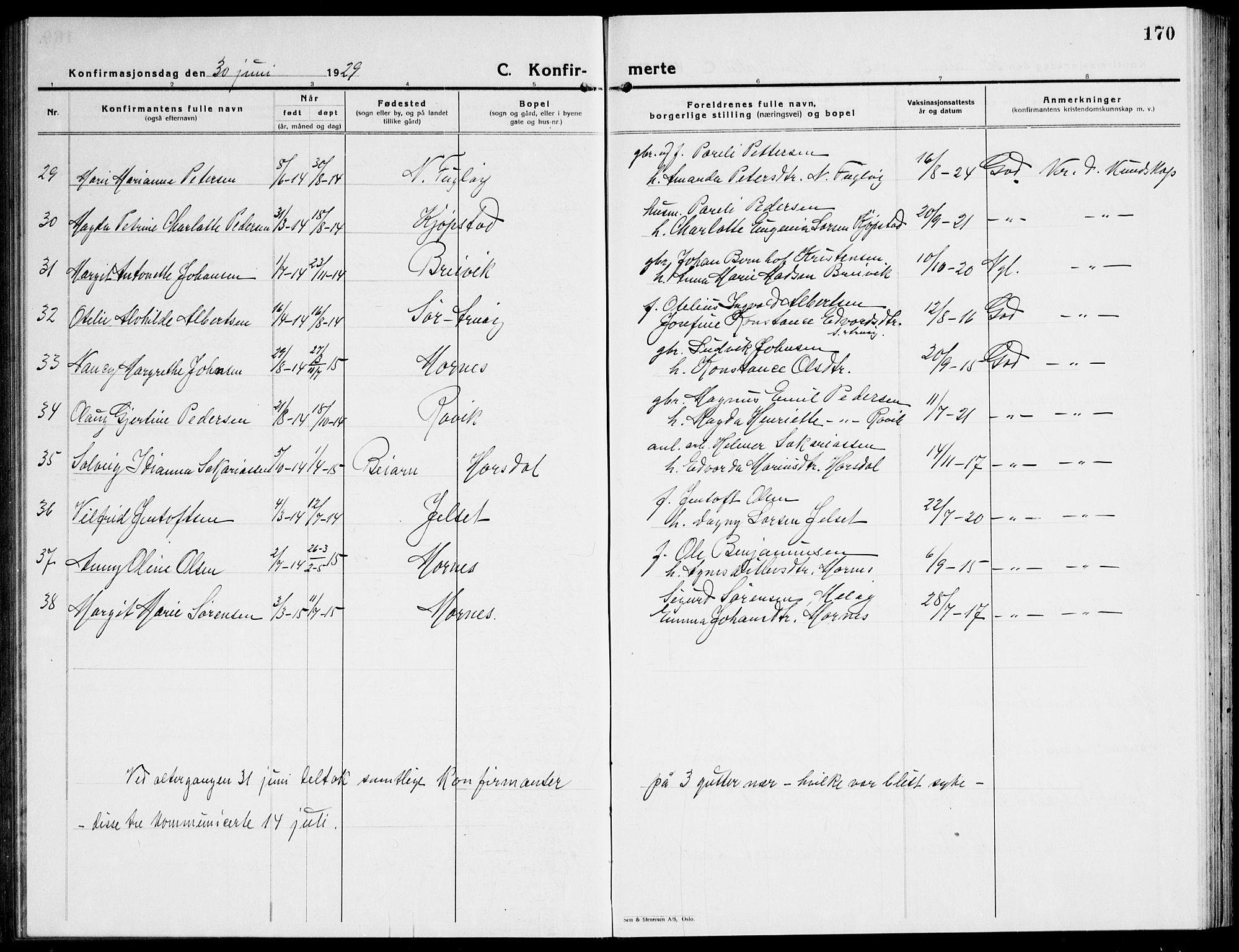 Ministerialprotokoller, klokkerbøker og fødselsregistre - Nordland, AV/SAT-A-1459/805/L0111: Parish register (copy) no. 805C07, 1925-1943, p. 170