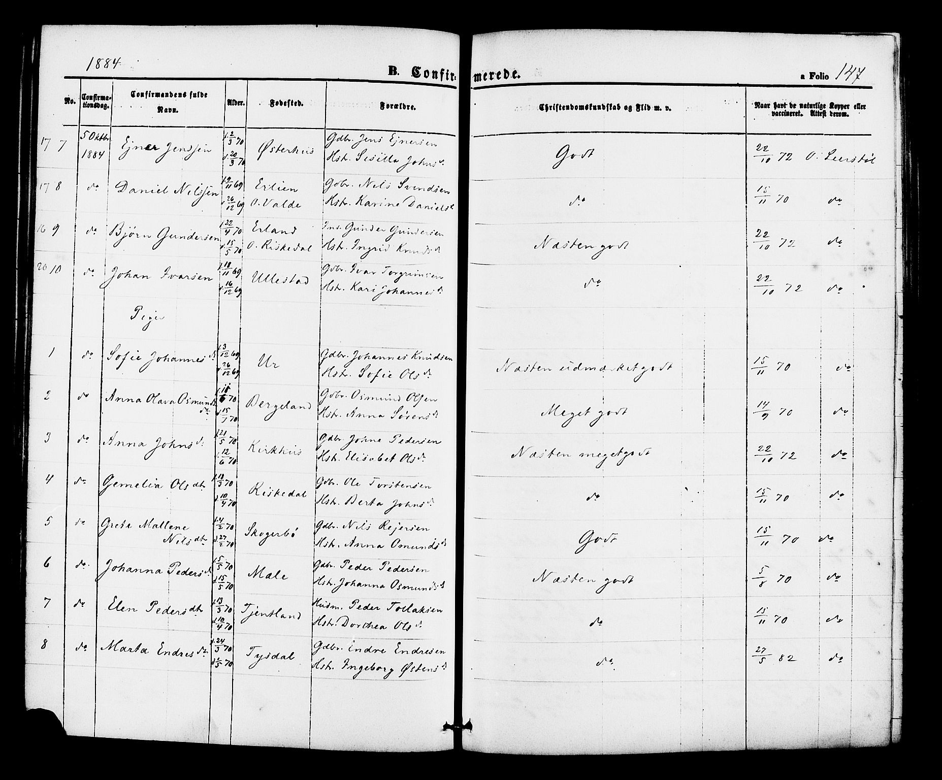 Hjelmeland sokneprestkontor, AV/SAST-A-101843/01/IV/L0012: Parish register (official) no. A 12, 1862-1886, p. 147