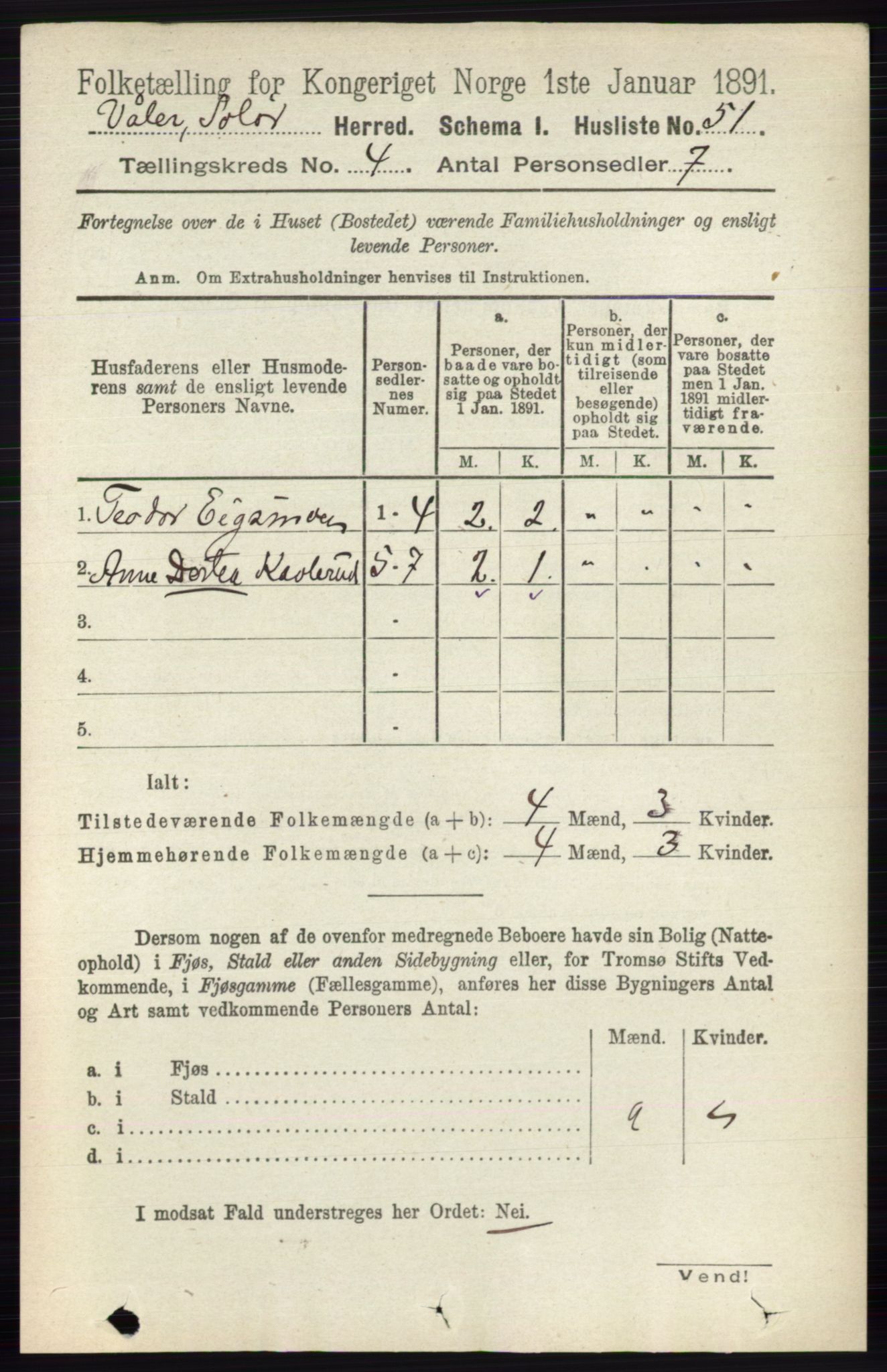 RA, 1891 census for 0426 Våler, 1891, p. 1456