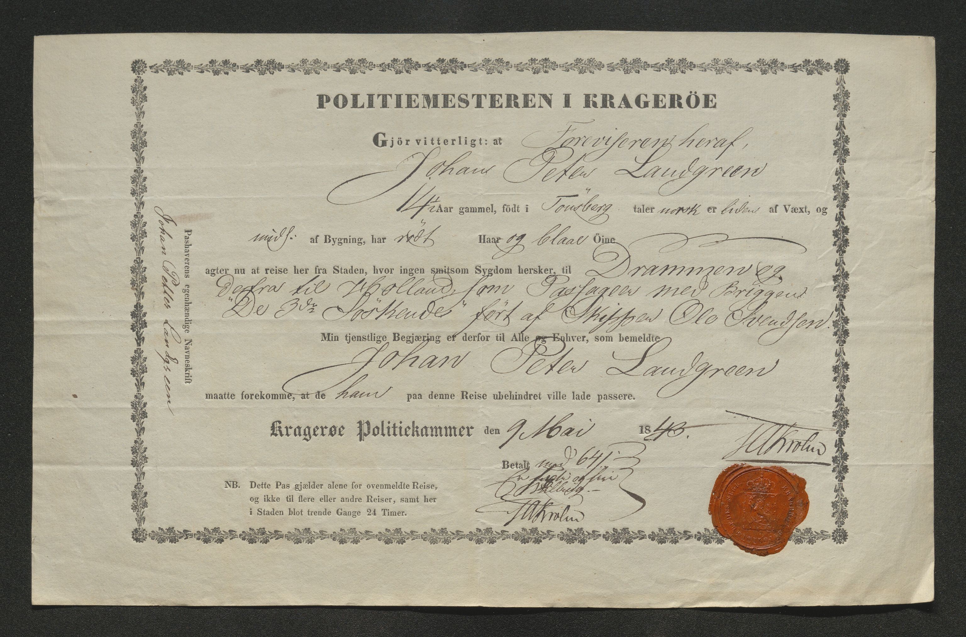 Drammen politikammer, SAKO/A-623/I/Ia/Iab/L0007: Innleverte pass, 1843-1844, p. 218