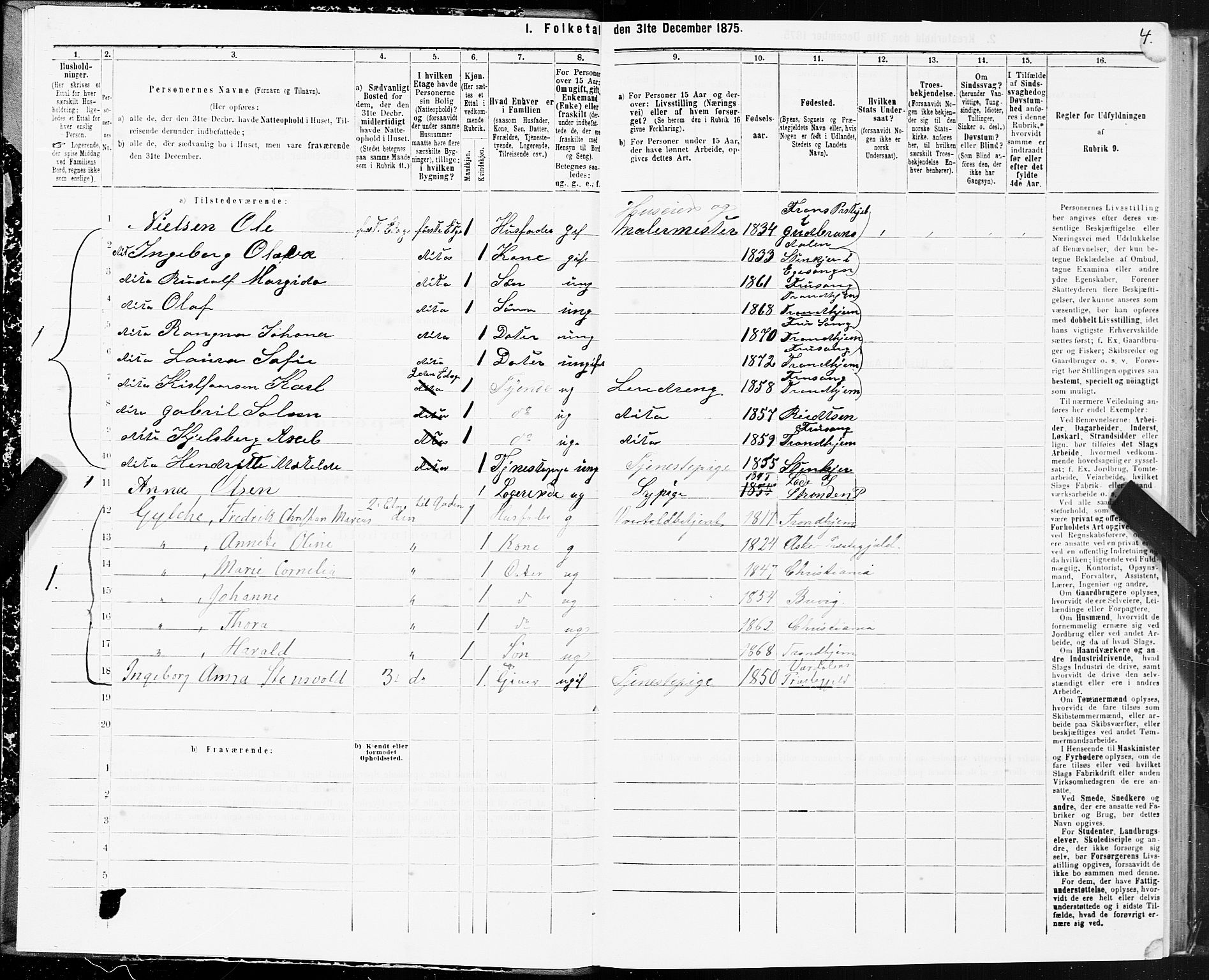 SAT, 1875 census for 1601 Trondheim, 1875, p. 1004