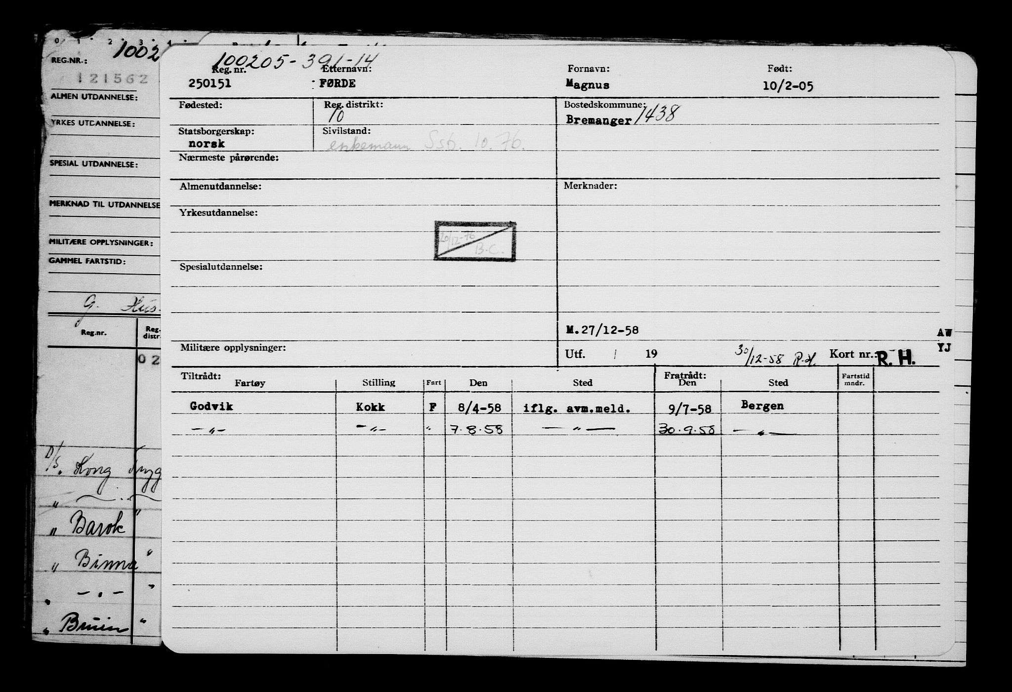 Direktoratet for sjømenn, AV/RA-S-3545/G/Gb/L0057: Hovedkort, 1905, p. 412