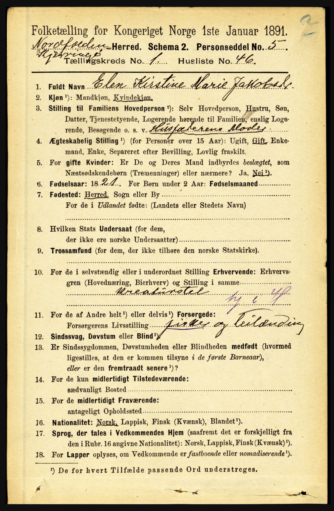 RA, 1891 census for 1846 Nordfold-Kjerringøy, 1891, p. 385