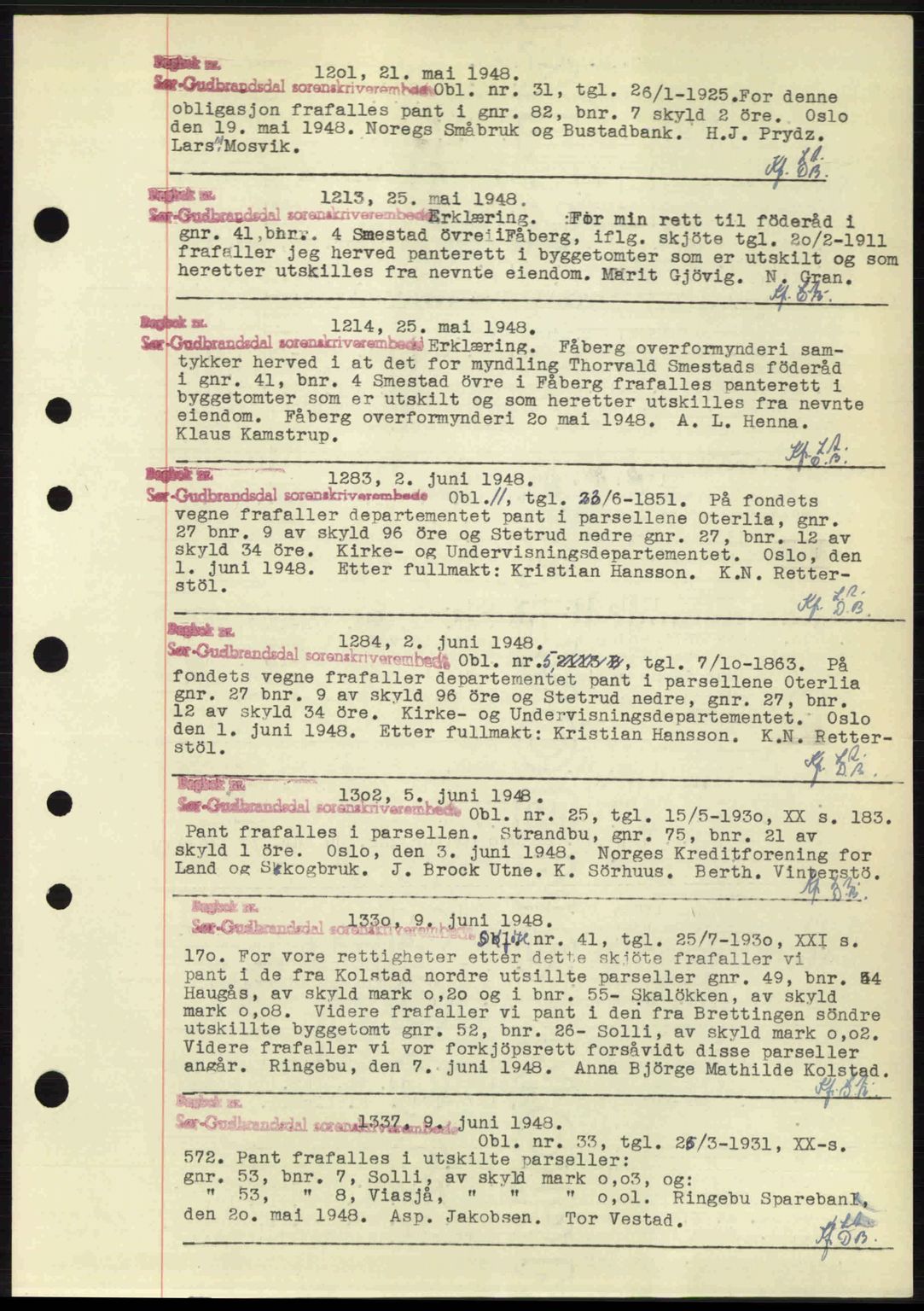 Sør-Gudbrandsdal tingrett, SAH/TING-004/H/Hb/Hbf/L0004: Mortgage book no. C5b, 1945-1951, Diary no: : 1201/1948