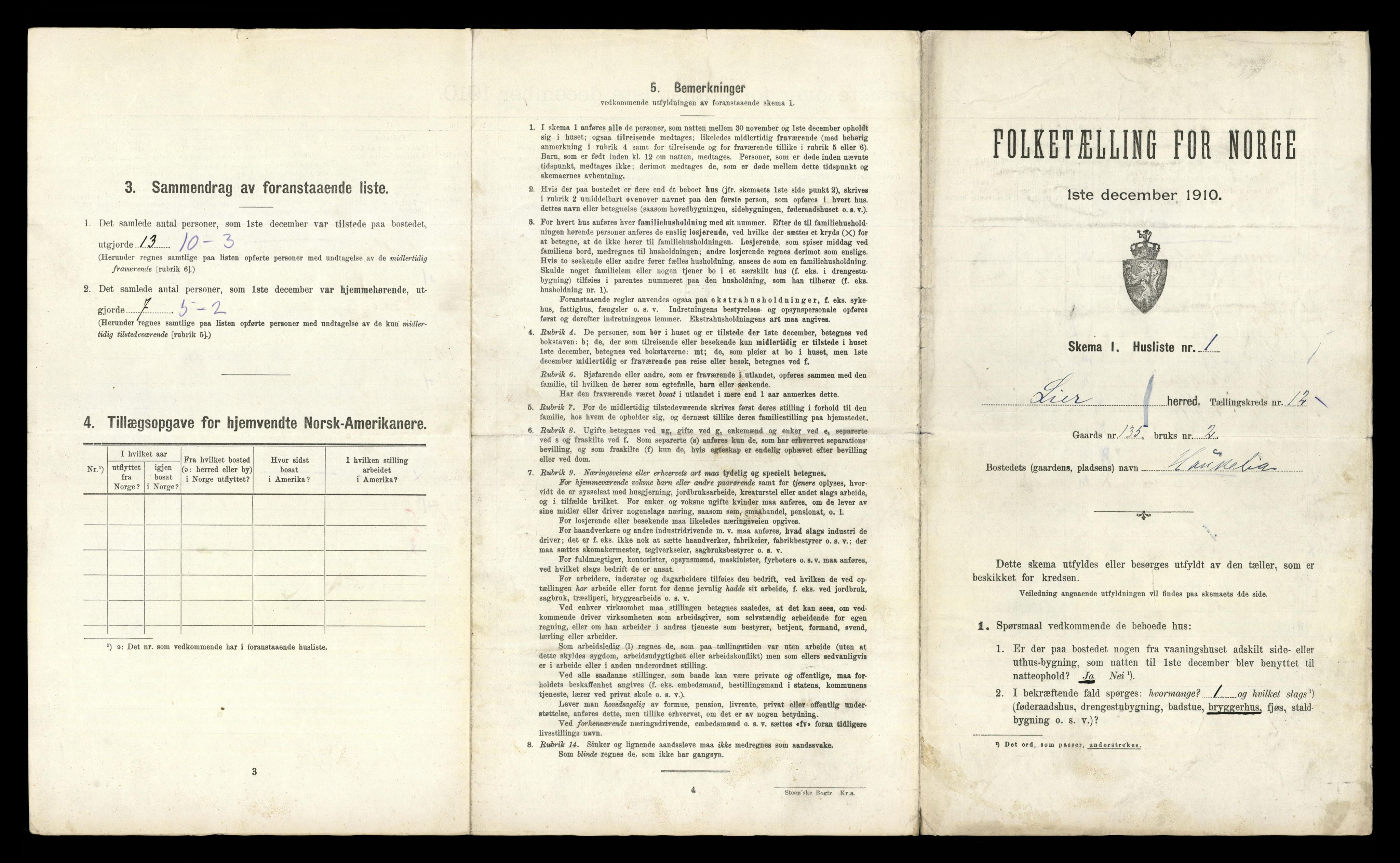 RA, 1910 census for Lier, 1910, p. 2024