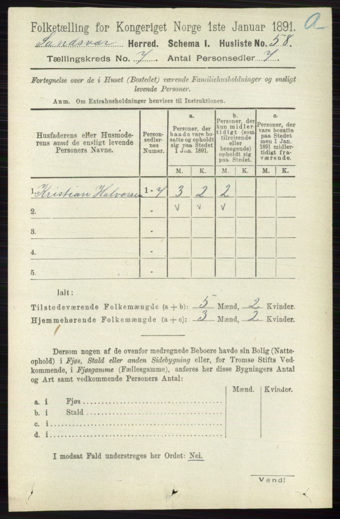 RA, 1891 census for 0629 Sandsvær, 1891, p. 3978