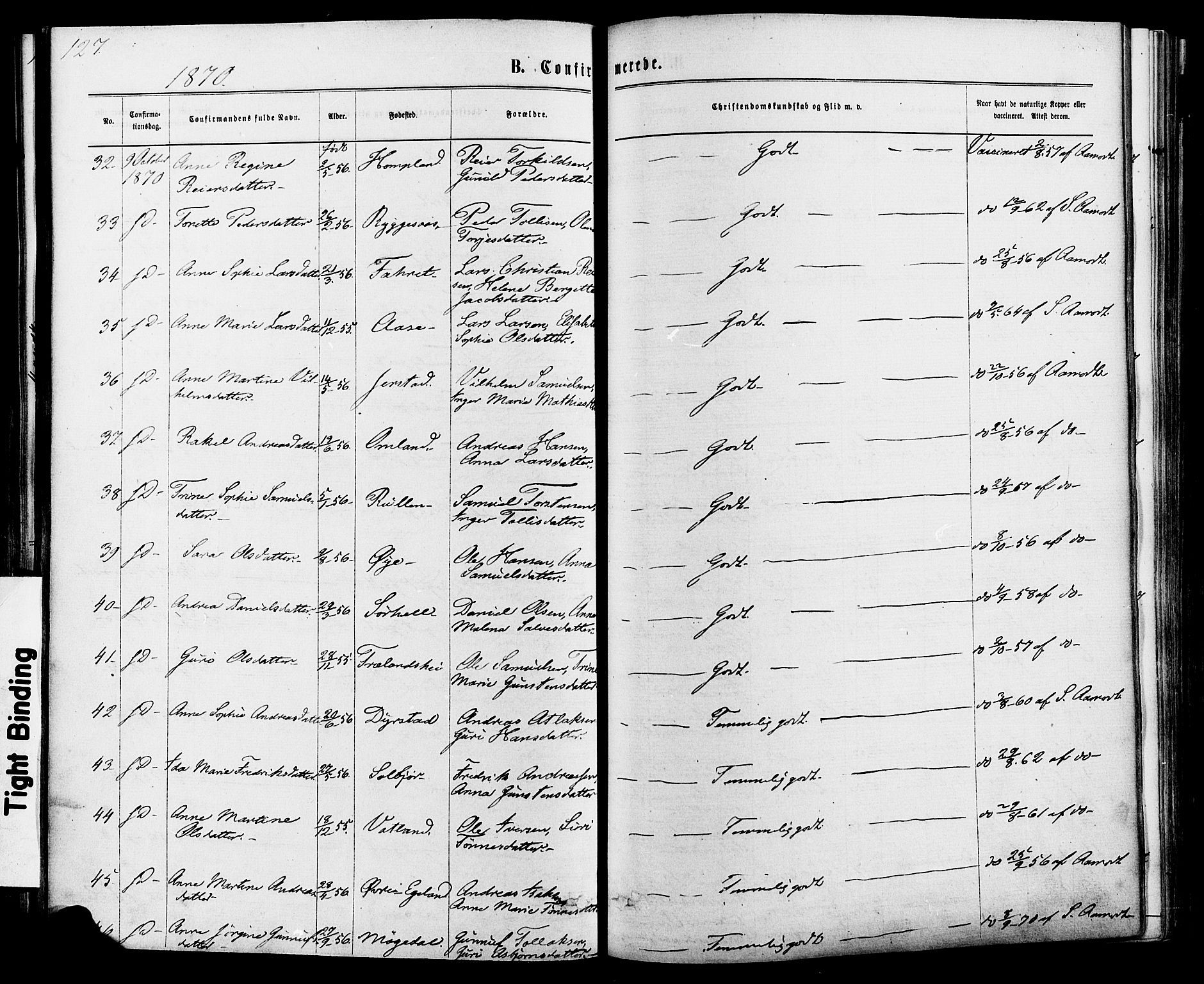 Kvinesdal sokneprestkontor, SAK/1111-0026/F/Fa/Fab/L0007: Parish register (official) no. A 7, 1870-1885, p. 127