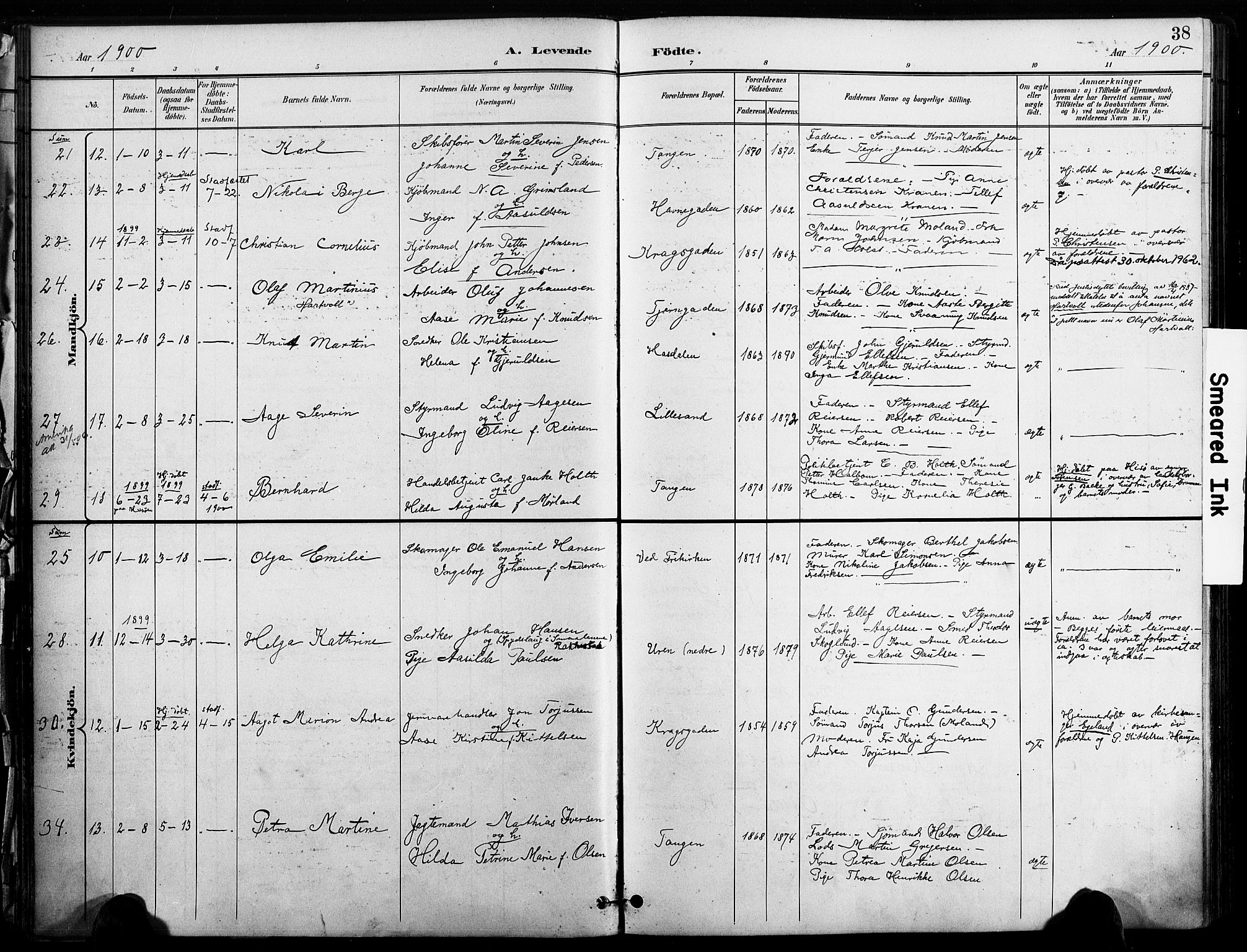 Risør sokneprestkontor, SAK/1111-0035/F/Fa/L0010: Parish register (official) no. A 10, 1896-1906, p. 38