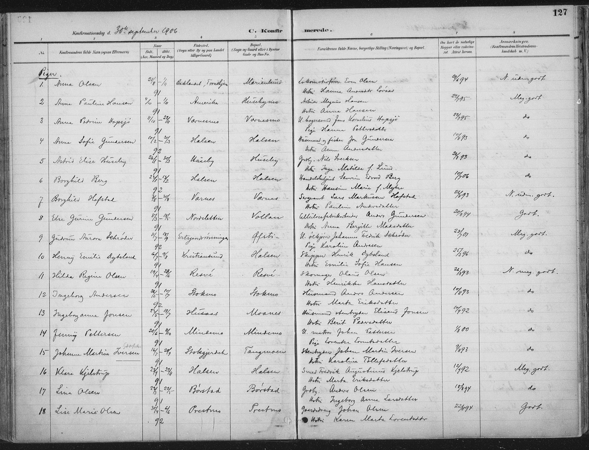 Ministerialprotokoller, klokkerbøker og fødselsregistre - Nord-Trøndelag, SAT/A-1458/709/L0082: Parish register (official) no. 709A22, 1896-1916, p. 127