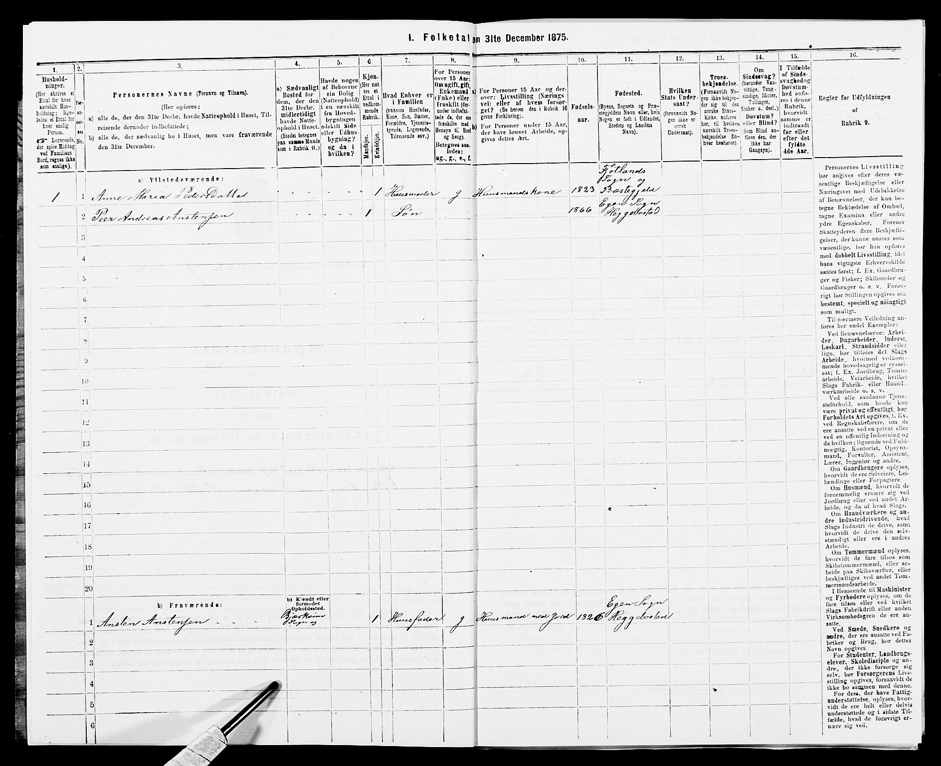 SAK, 1875 census for 1034P Hægebostad, 1875, p. 721