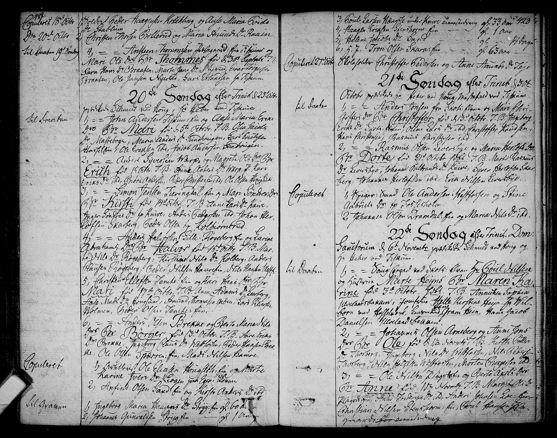 Eiker kirkebøker, AV/SAKO-A-4/F/Fa/L0009: Parish register (official) no. I 9, 1789-1806, p. 422-423