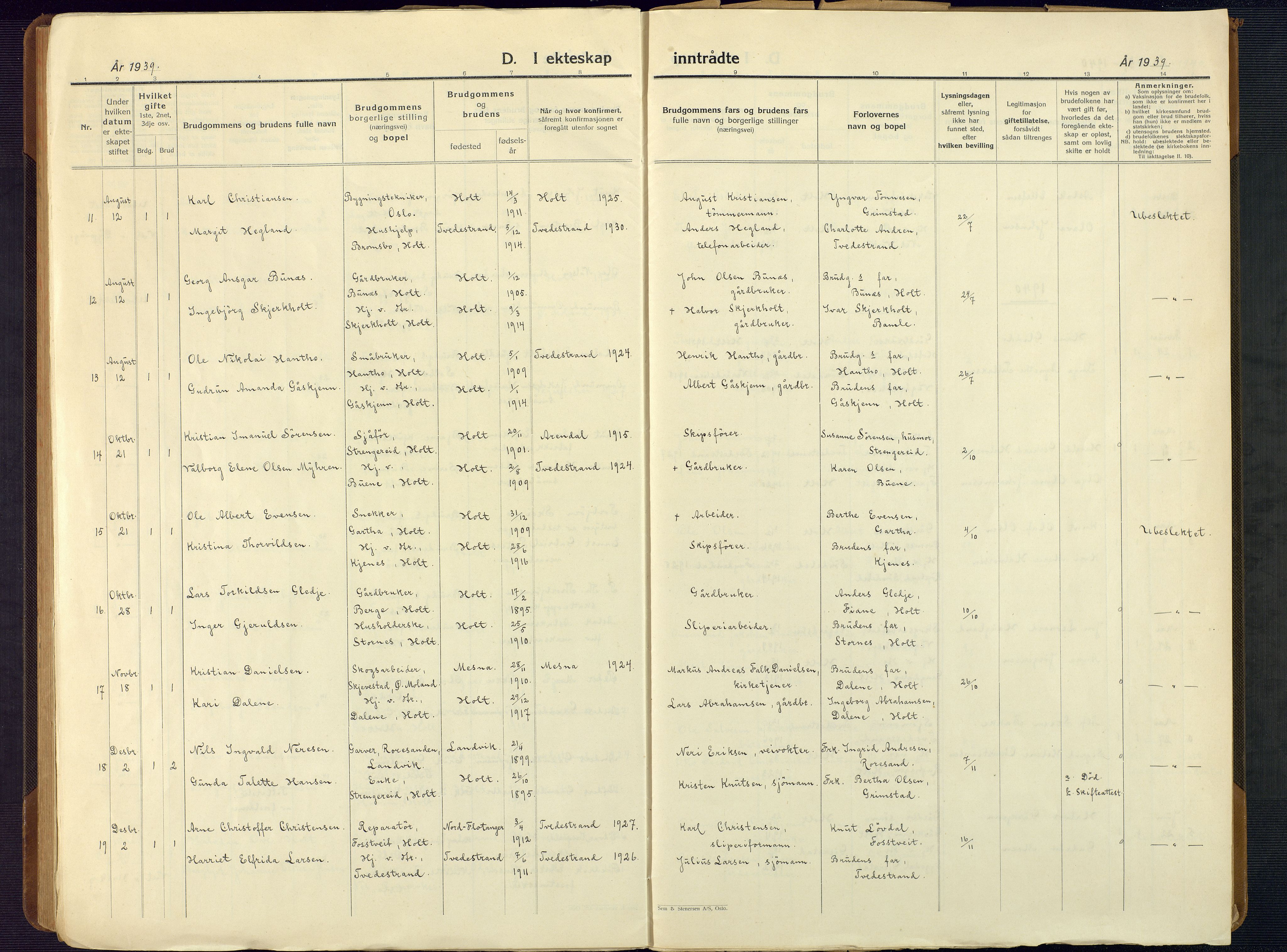 Holt sokneprestkontor, AV/SAK-1111-0021/F/Fb/L0012: Parish register (copy) no. B 12, 1919-1944