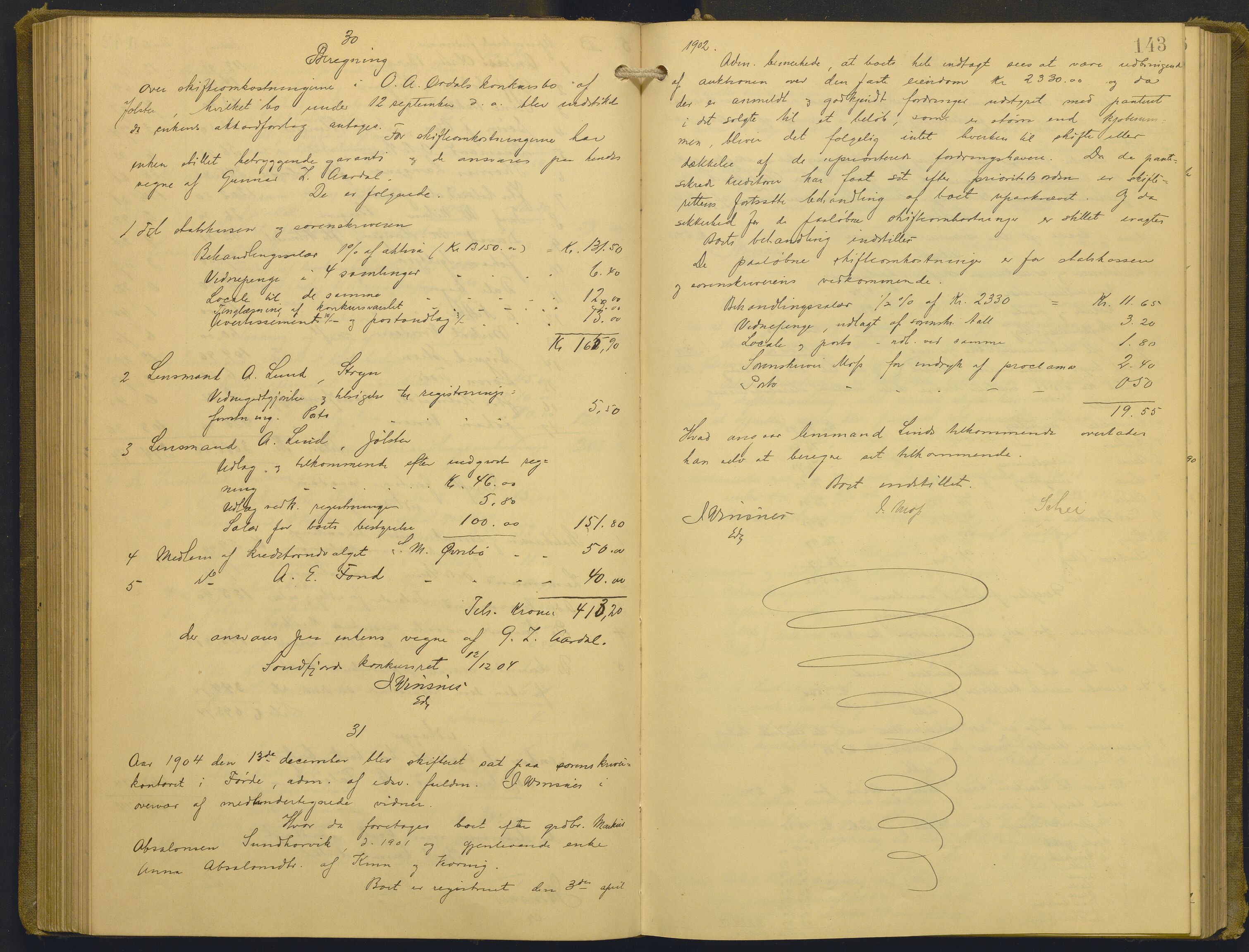 Sunnfjord tingrett, SAB/A-3201/1/H/Hd/L0009: Skifteutlodningsprotokoll, 1903-1907, p. 142b-143a