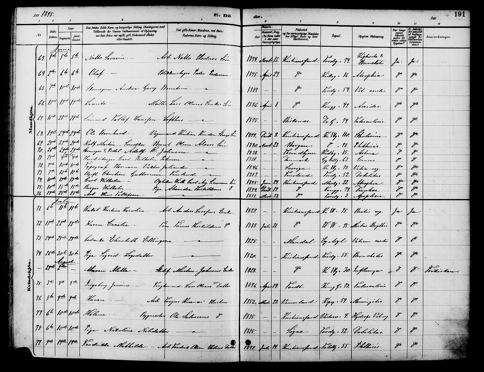 Kristiansand domprosti, AV/SAK-1112-0006/F/Fb/L0017: Parish register (copy) no. B 17, 1893-1906, p. 191