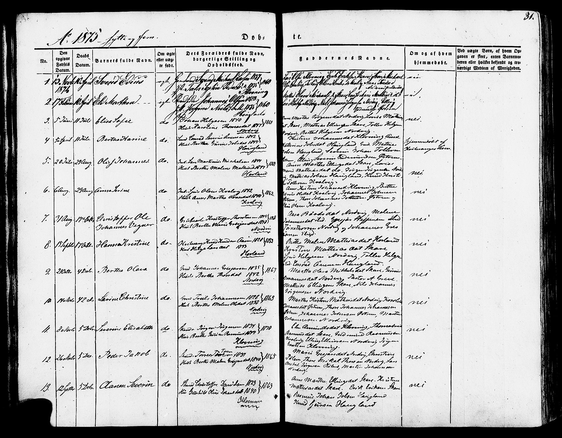 Torvastad sokneprestkontor, AV/SAST-A -101857/H/Ha/Haa/L0007: Parish register (official) no. A 7, 1838-1882, p. 31