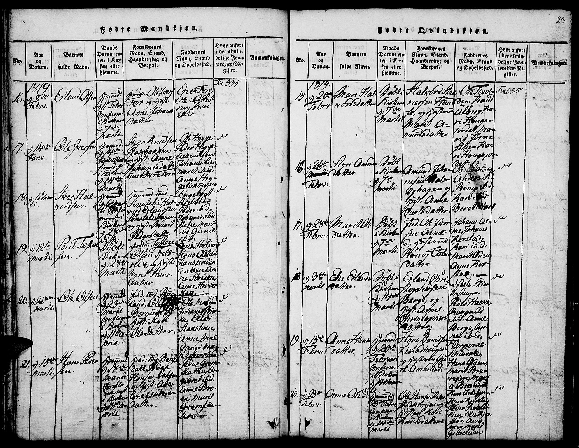 Fron prestekontor, SAH/PREST-078/H/Ha/Hab/L0001: Parish register (copy) no. 1, 1816-1843, p. 23