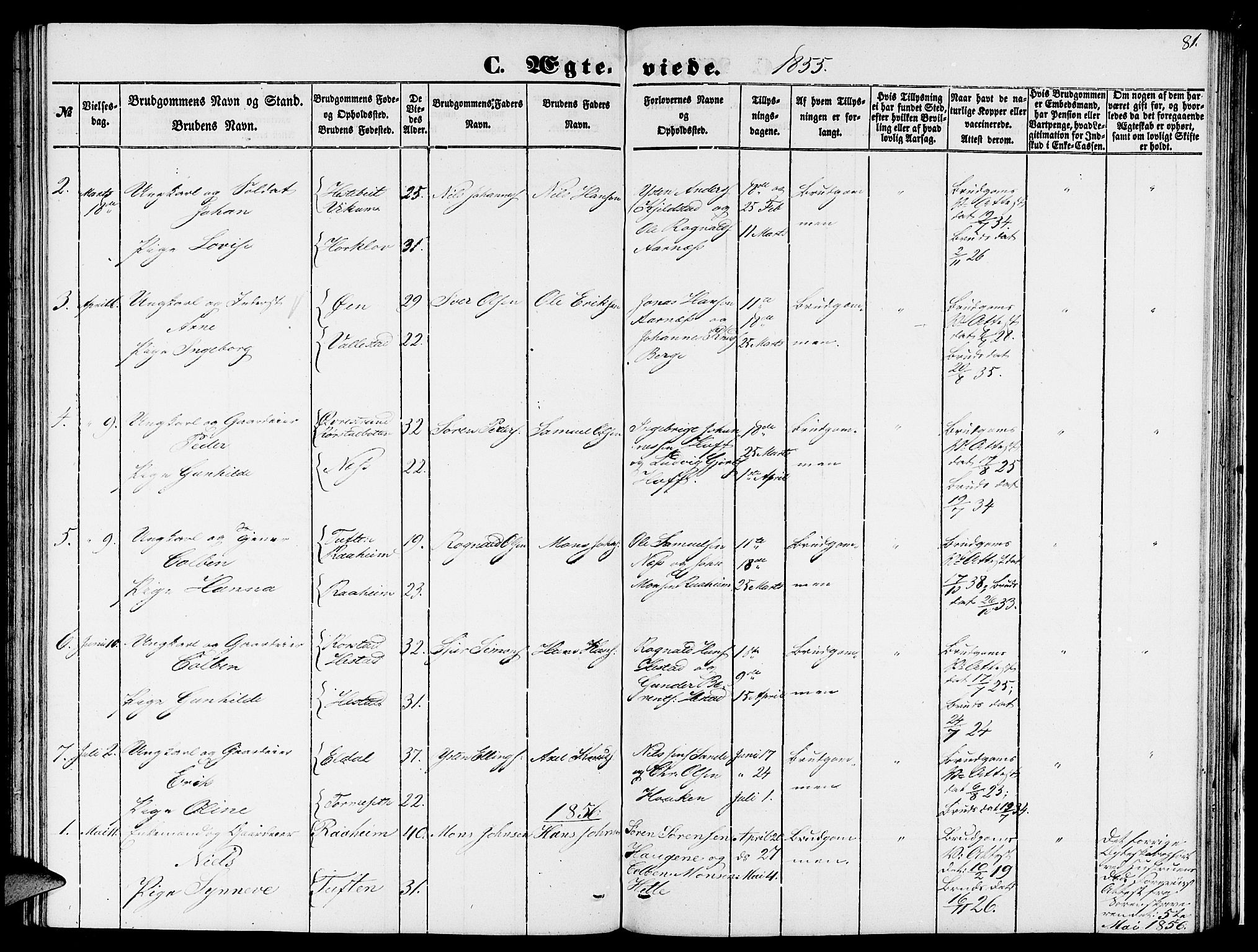 Gaular sokneprestembete, SAB/A-80001/H/Hab: Parish register (copy) no. C 1, 1853-1877, p. 81