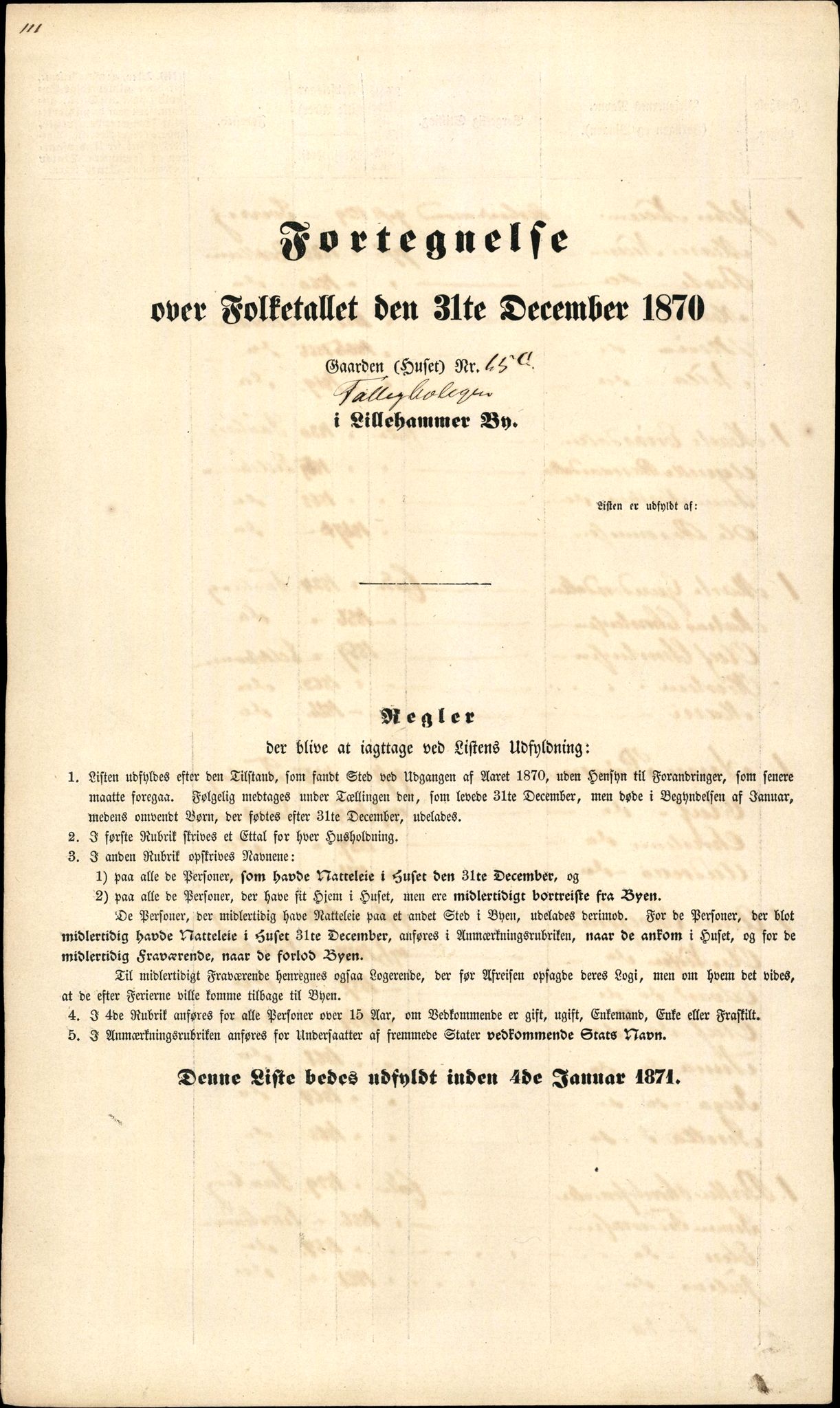 RA, 1870 census for 0501 Lillehammer, 1870, p. 111