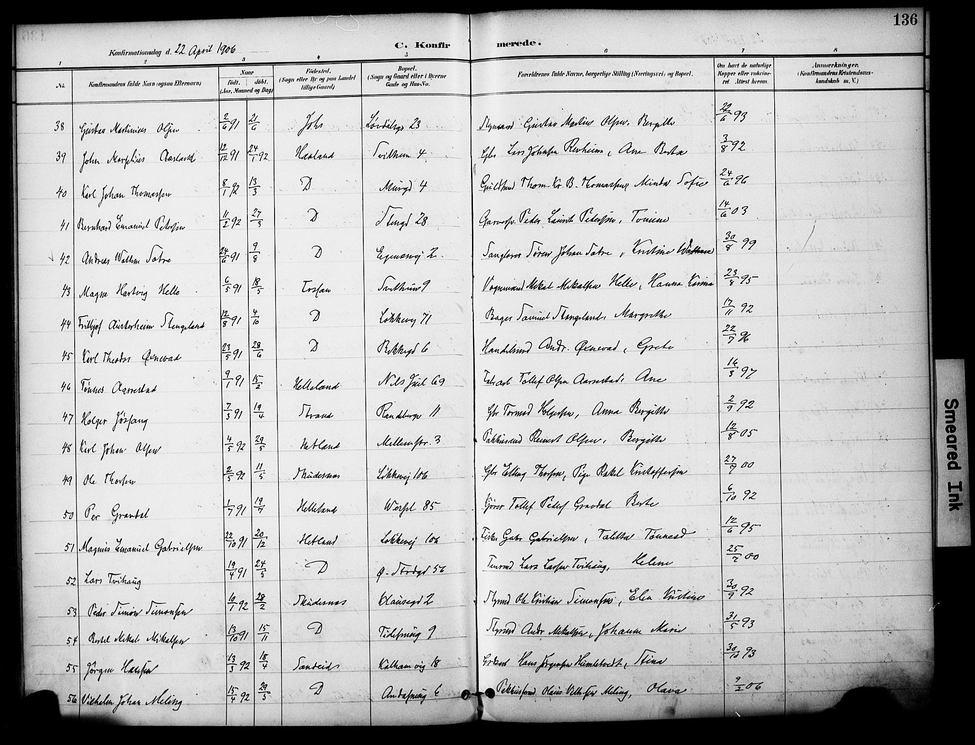 Domkirken sokneprestkontor, AV/SAST-A-101812/001/30/30BA/L0031: Parish register (official) no. A 30, 1896-1916, p. 136