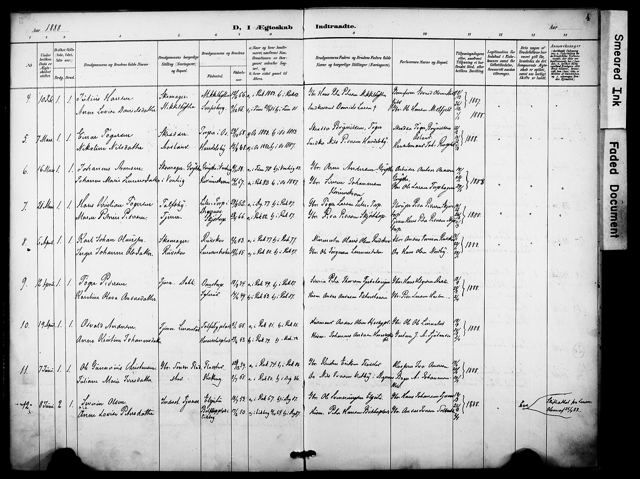 Rakkestad prestekontor Kirkebøker, AV/SAO-A-2008/F/Fa/L0014: Parish register (official) no. I 14, 1887-1908, p. 4