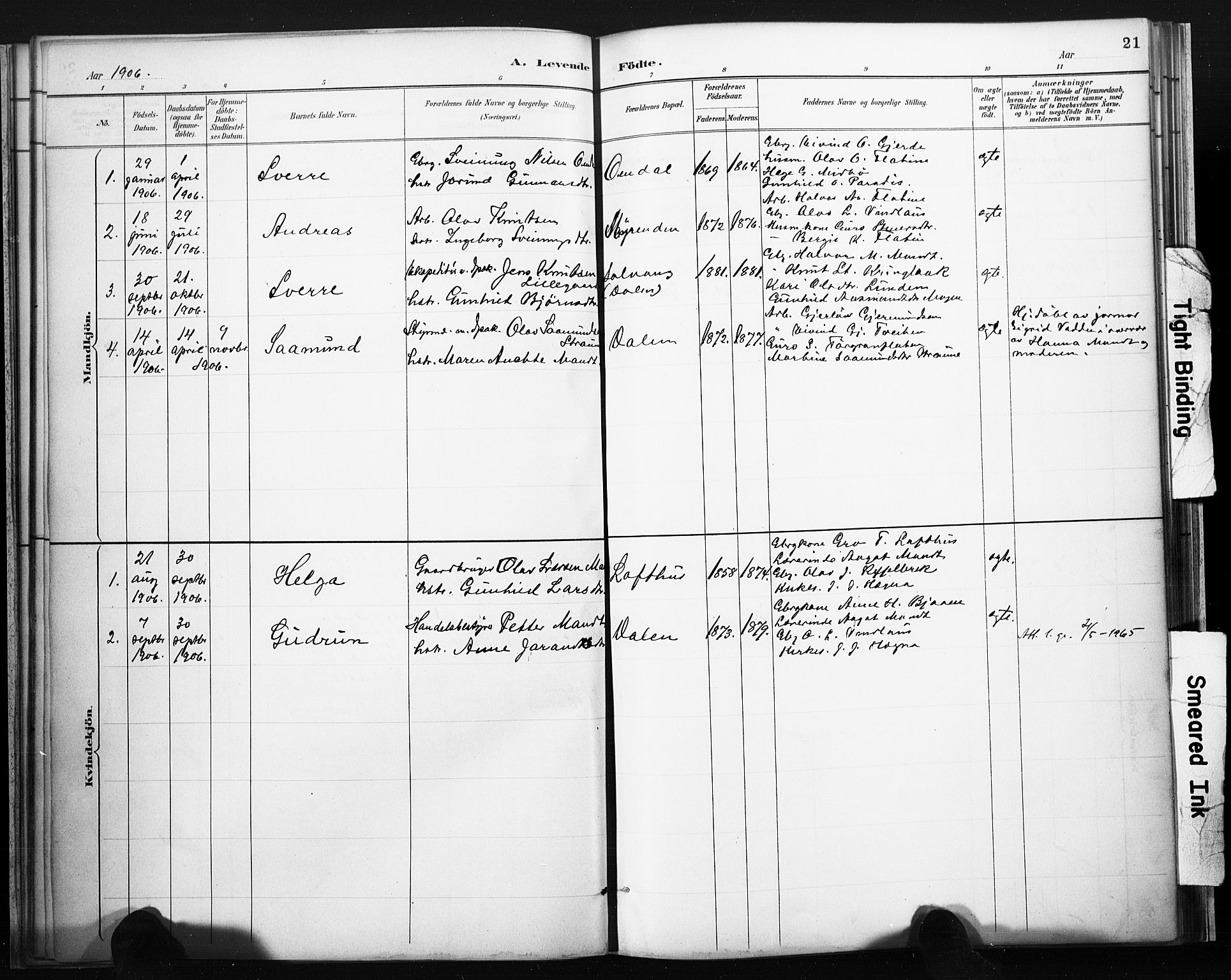Lårdal kirkebøker, SAKO/A-284/F/Fb/L0002: Parish register (official) no. II 2, 1887-1918, p. 21
