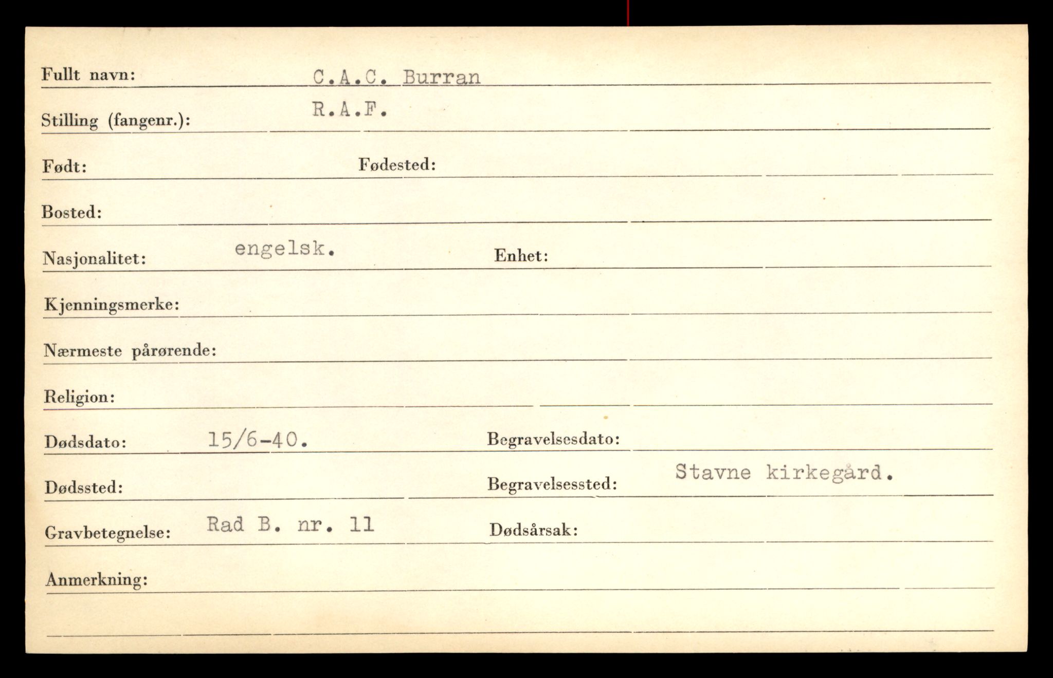 Distriktskontoret for krigsgraver, AV/SAT-A-5030/E/L0005: Kasett/kartotek over falne Britiske og tyske solater, samt andre nasjoners krigsgraver, 1945, p. 1951