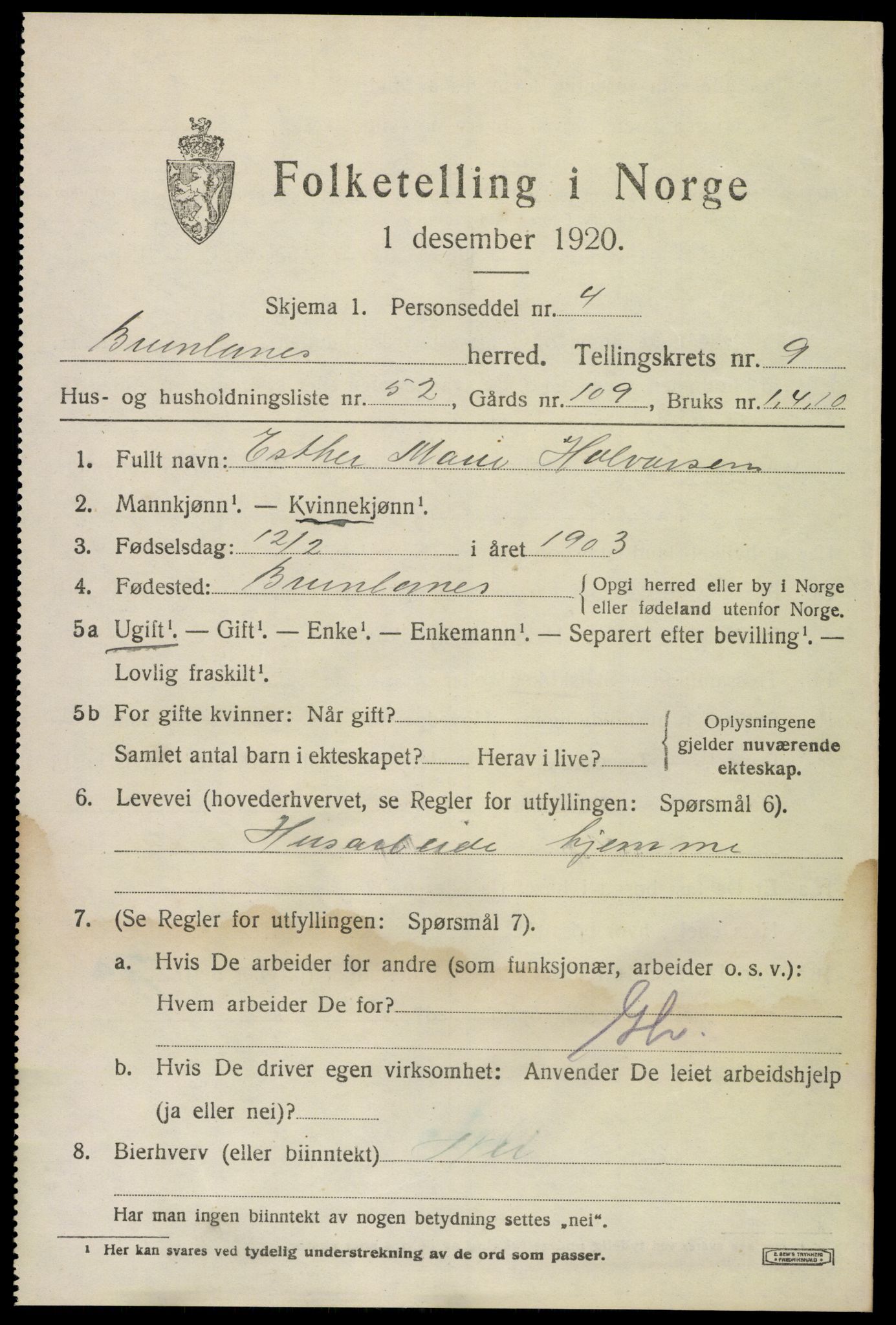 SAKO, 1920 census for Brunlanes, 1920, p. 8357