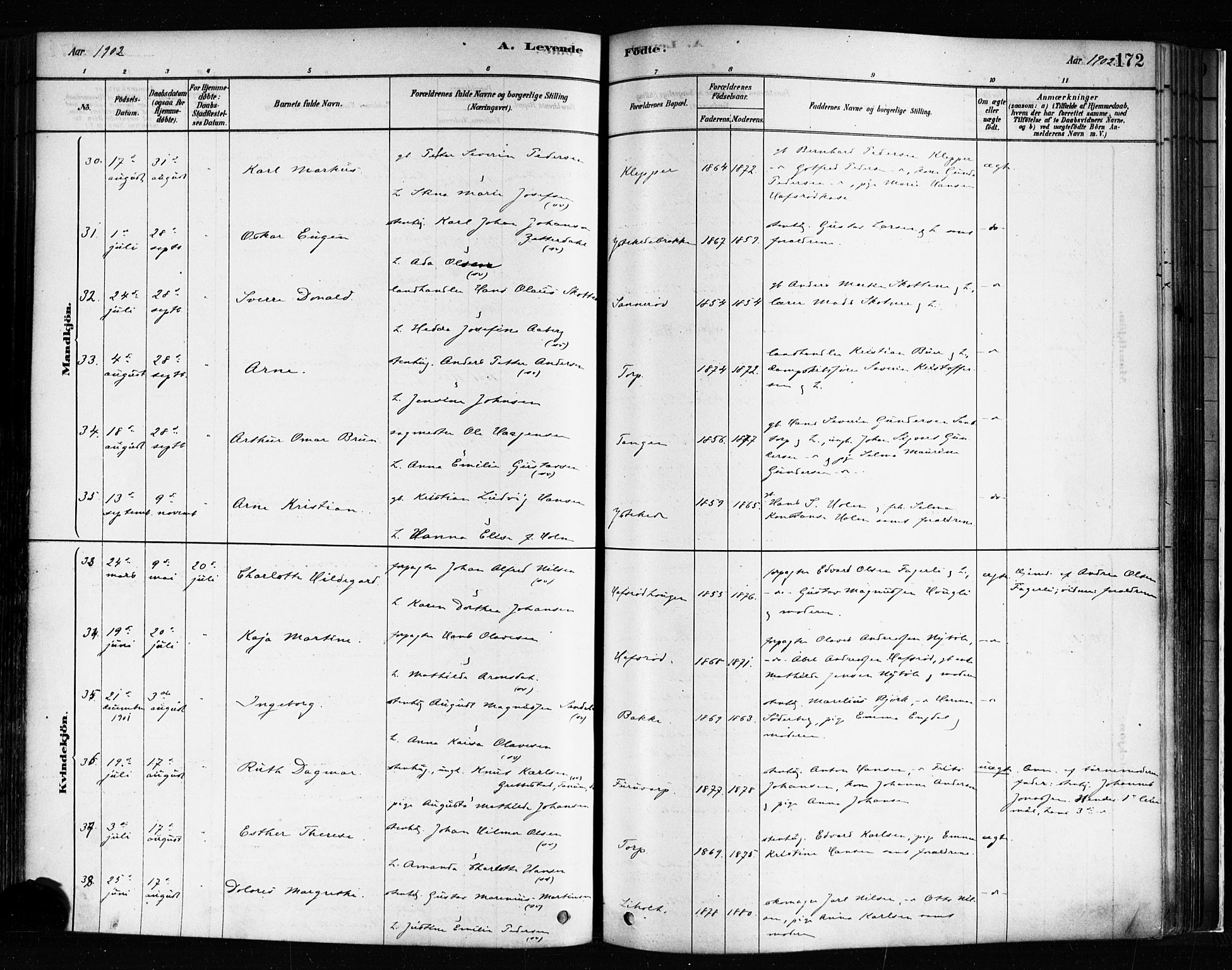 Idd prestekontor Kirkebøker, SAO/A-10911/F/Fc/L0006a: Parish register (official) no. III 6A, 1878-1903, p. 172