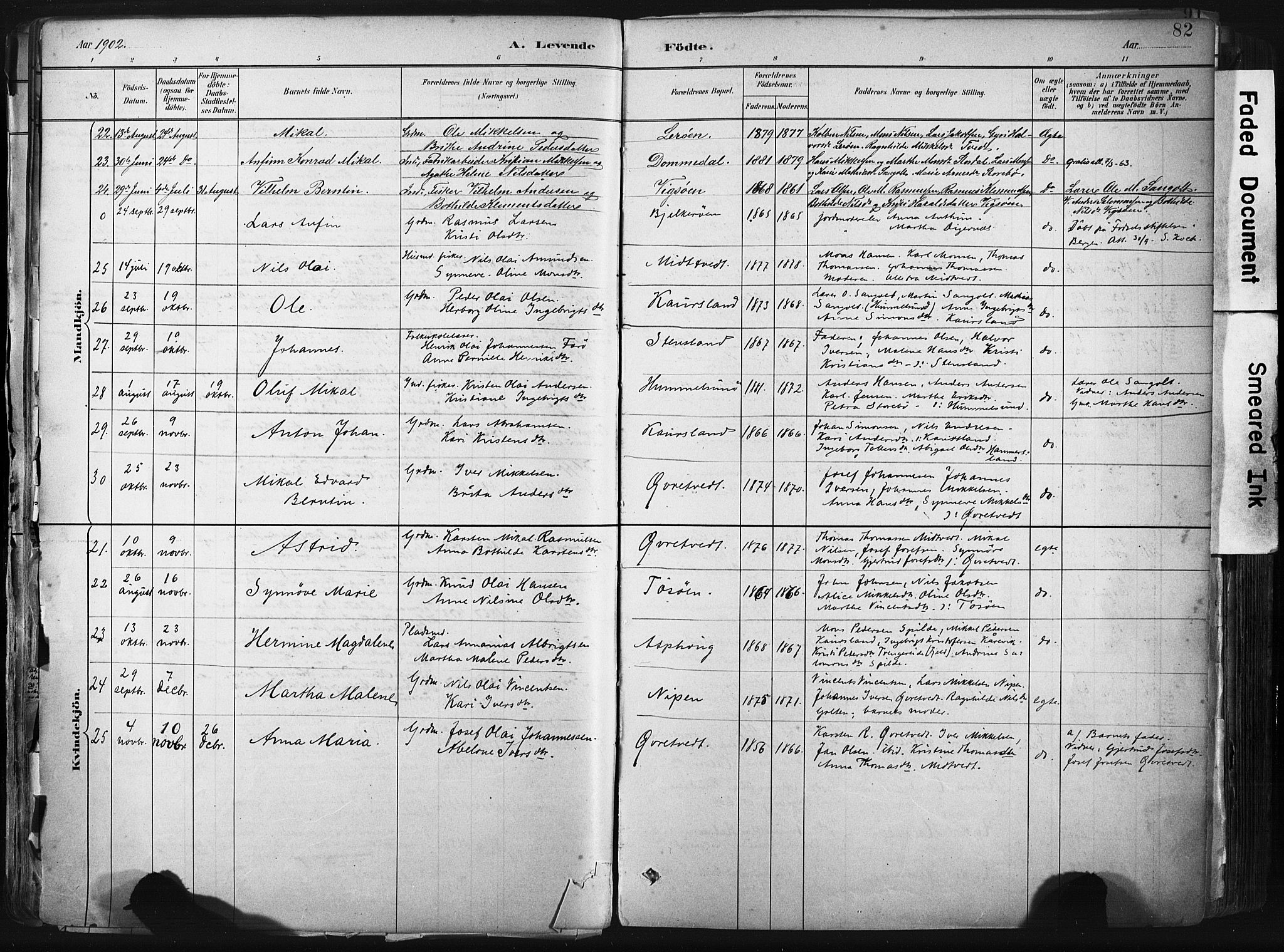 Sund sokneprestembete, AV/SAB-A-99930: Parish register (official) no. B 1, 1882-1907, p. 82