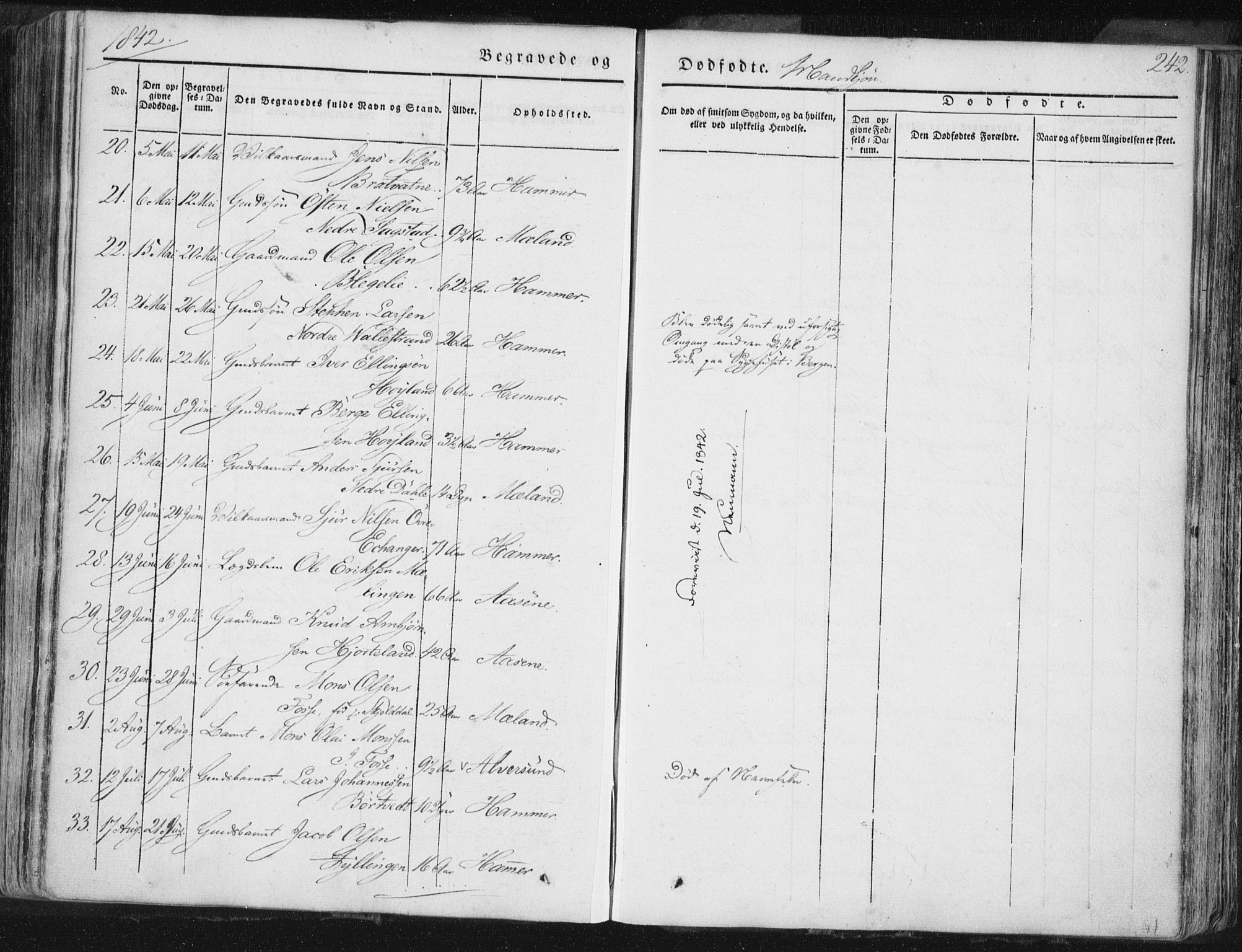 Hamre sokneprestembete, AV/SAB-A-75501/H/Ha/Haa/Haaa/L0012: Parish register (official) no. A 12, 1834-1845, p. 242