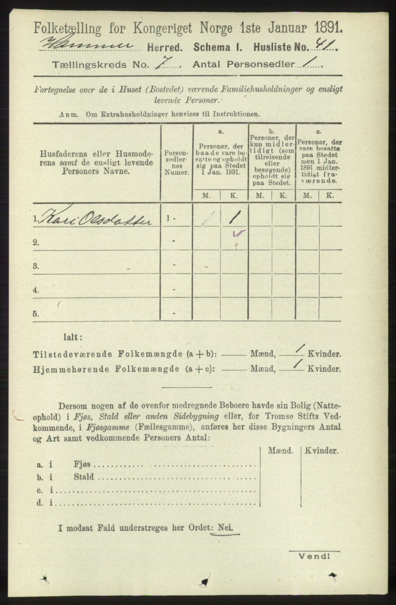 RA, 1891 census for 1254 Hamre, 1891, p. 1693