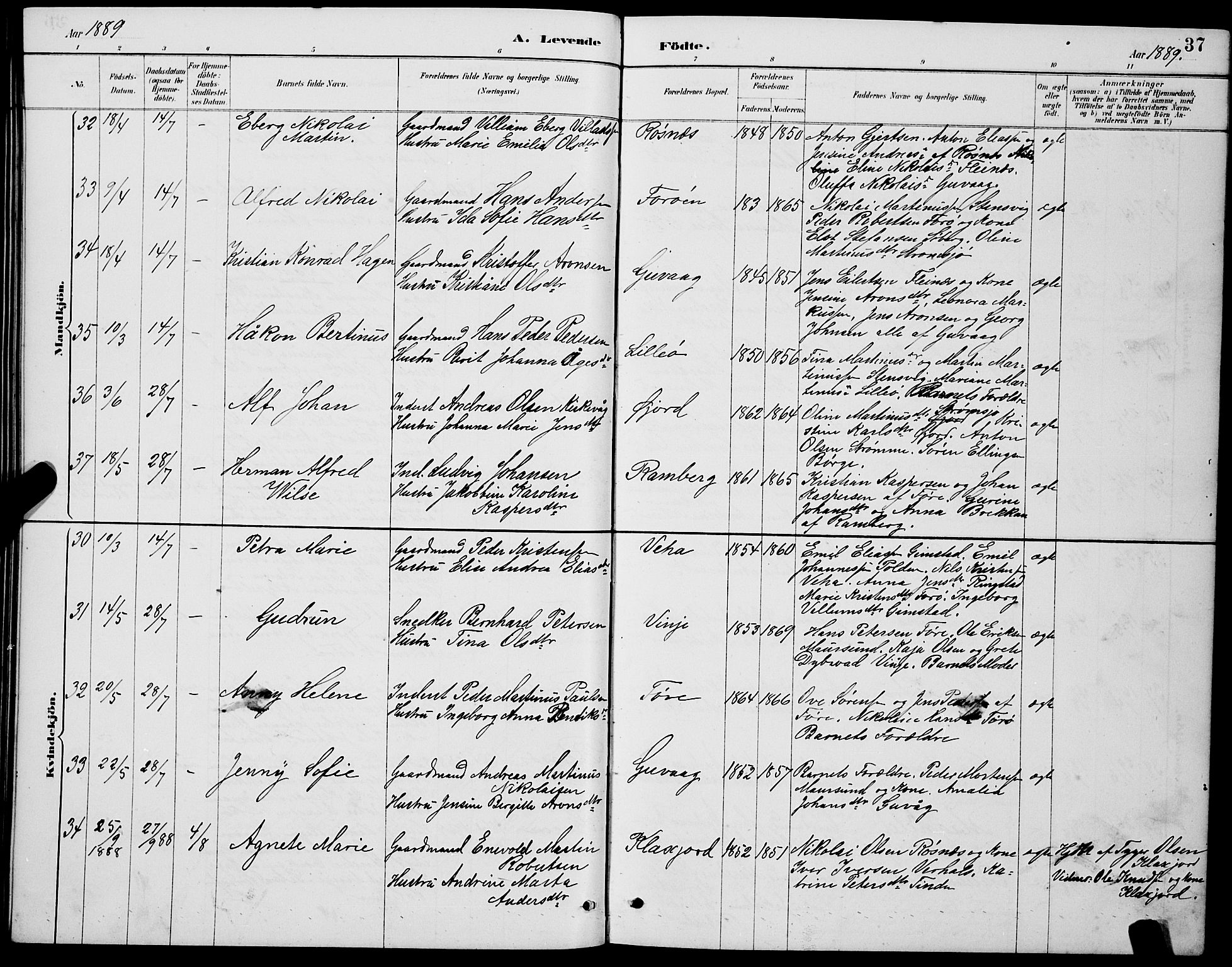 Ministerialprotokoller, klokkerbøker og fødselsregistre - Nordland, AV/SAT-A-1459/891/L1315: Parish register (copy) no. 891C04, 1886-1893, p. 37