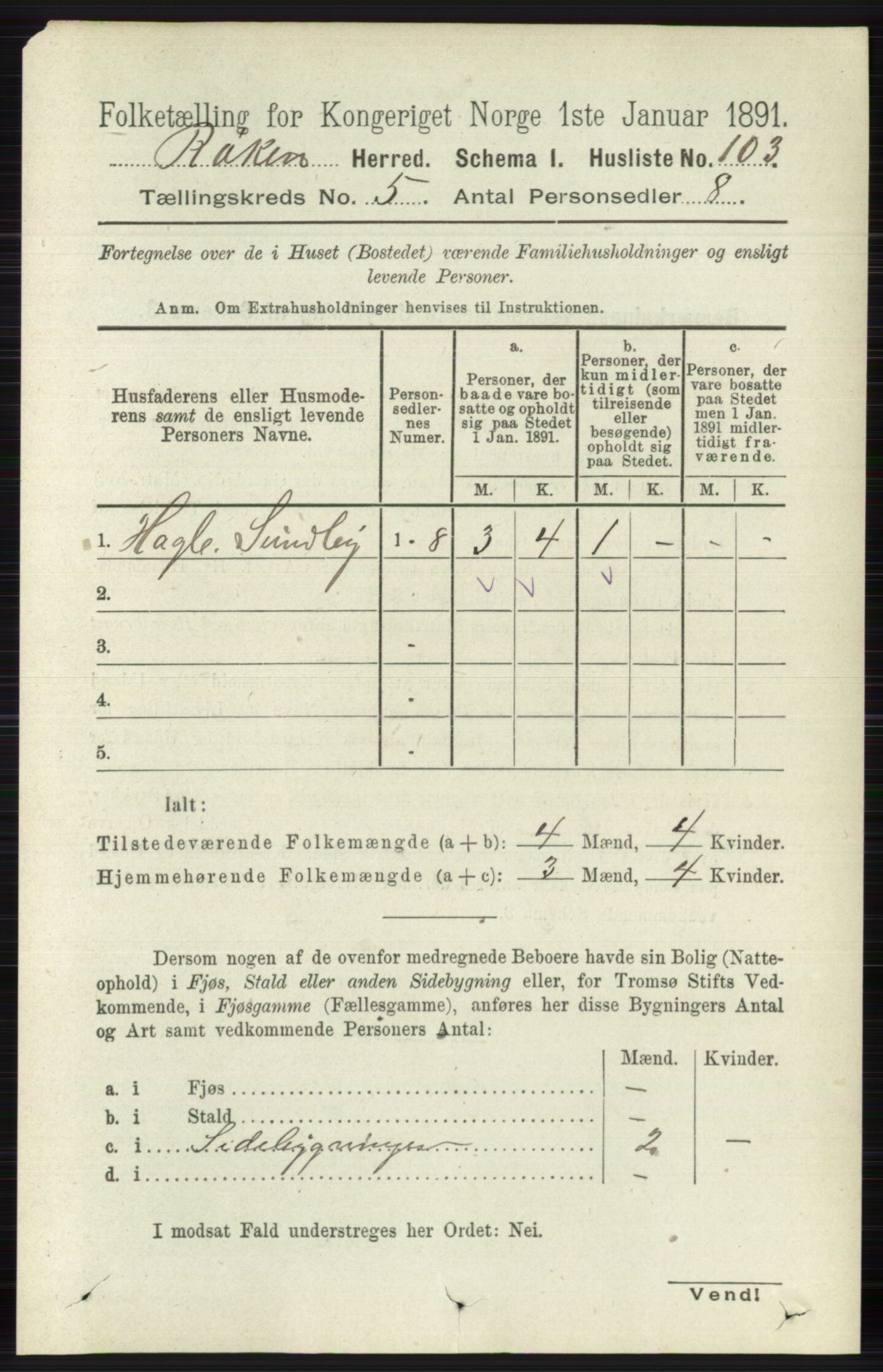 RA, 1891 census for 0627 Røyken, 1891, p. 2867