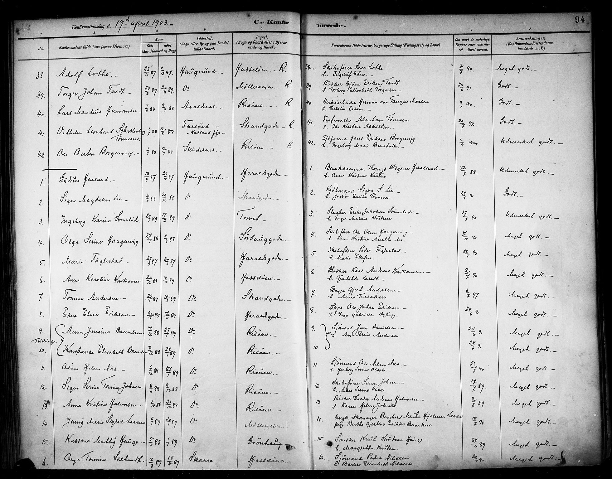 Haugesund sokneprestkontor, AV/SAST-A -101863/H/Ha/Haa/L0005: Parish register (official) no. A 5, 1891-1903, p. 94