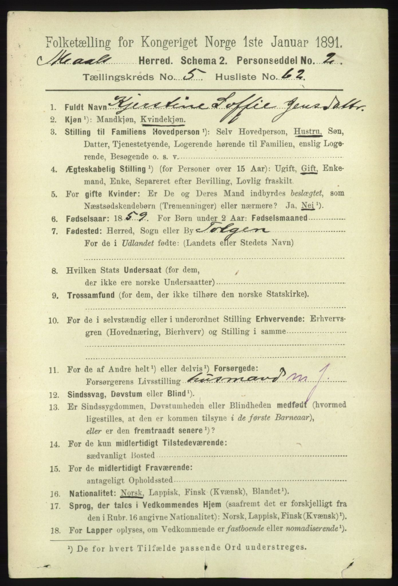 RA, 1891 census for 1924 Målselv, 1891, p. 2011