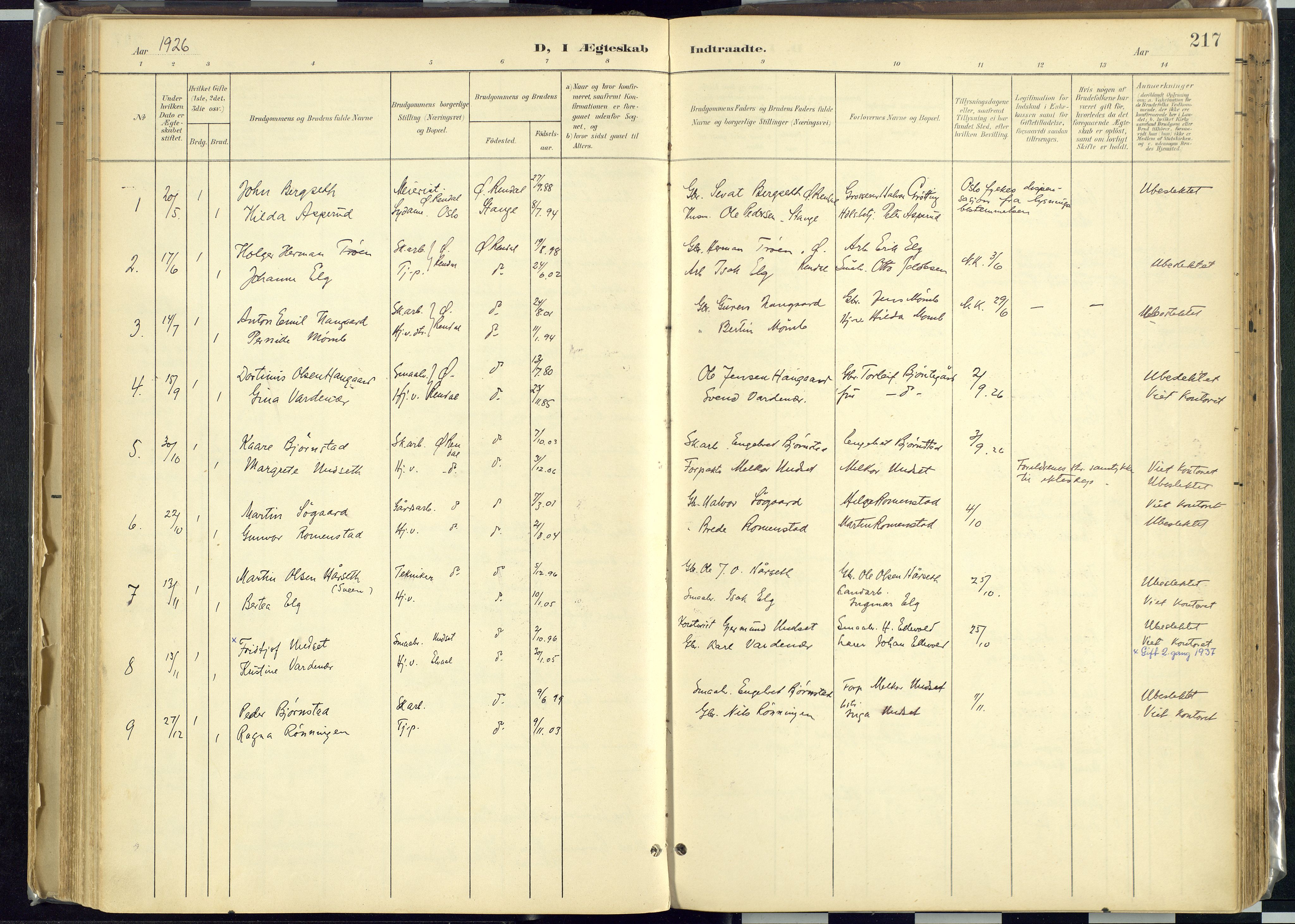 Rendalen prestekontor, SAH/PREST-054/H/Ha/Haa/L0012: Parish register (official) no. 12, 1901-1928, p. 217