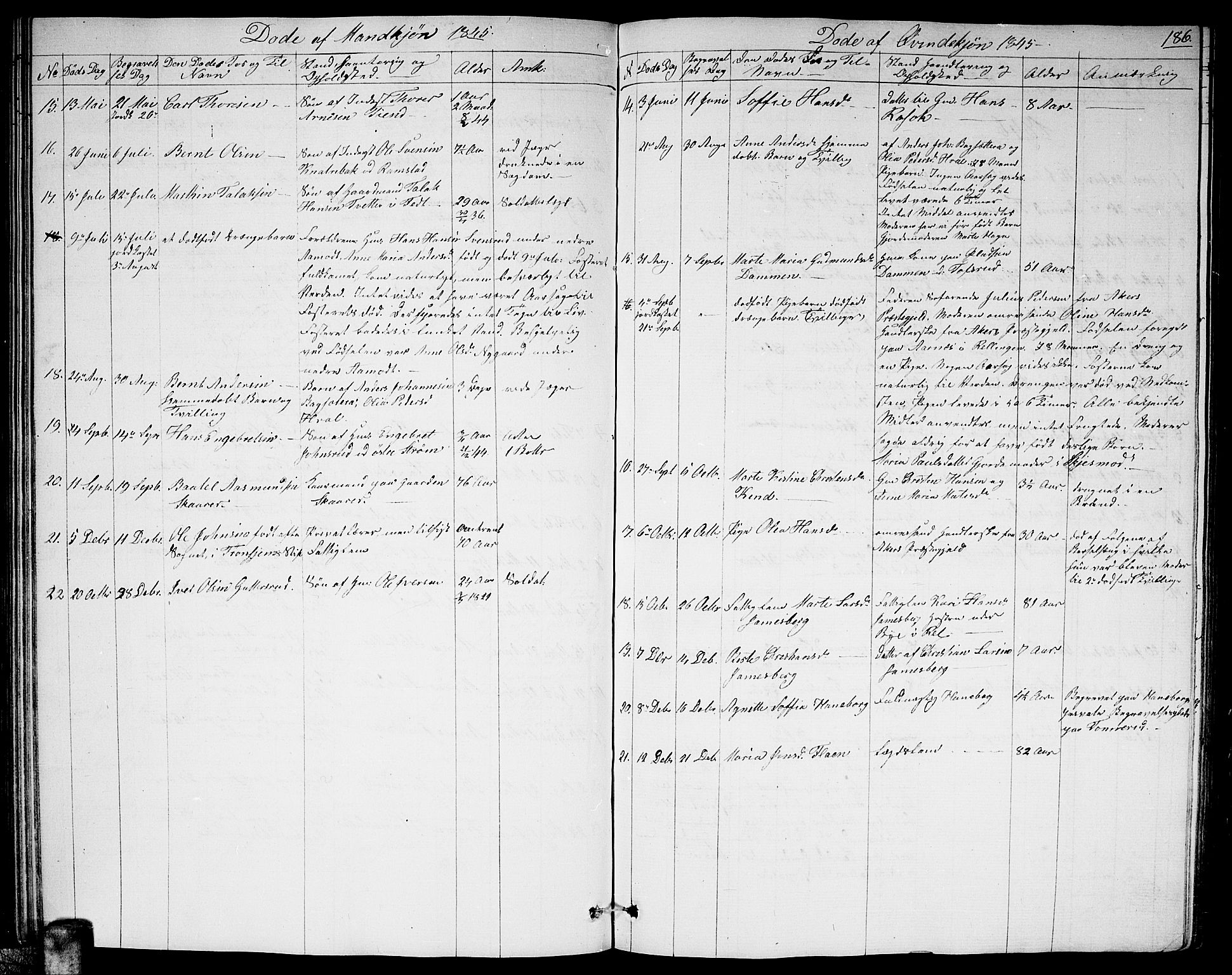 Fet prestekontor Kirkebøker, AV/SAO-A-10370a/G/Ga/L0002: Parish register (copy) no. I 2, 1843-1859, p. 186