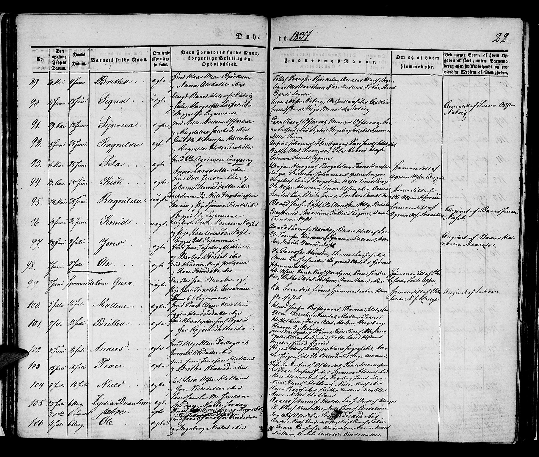 Lærdal sokneprestembete, AV/SAB-A-81201: Parish register (official) no. A 6, 1835-1849, p. 22