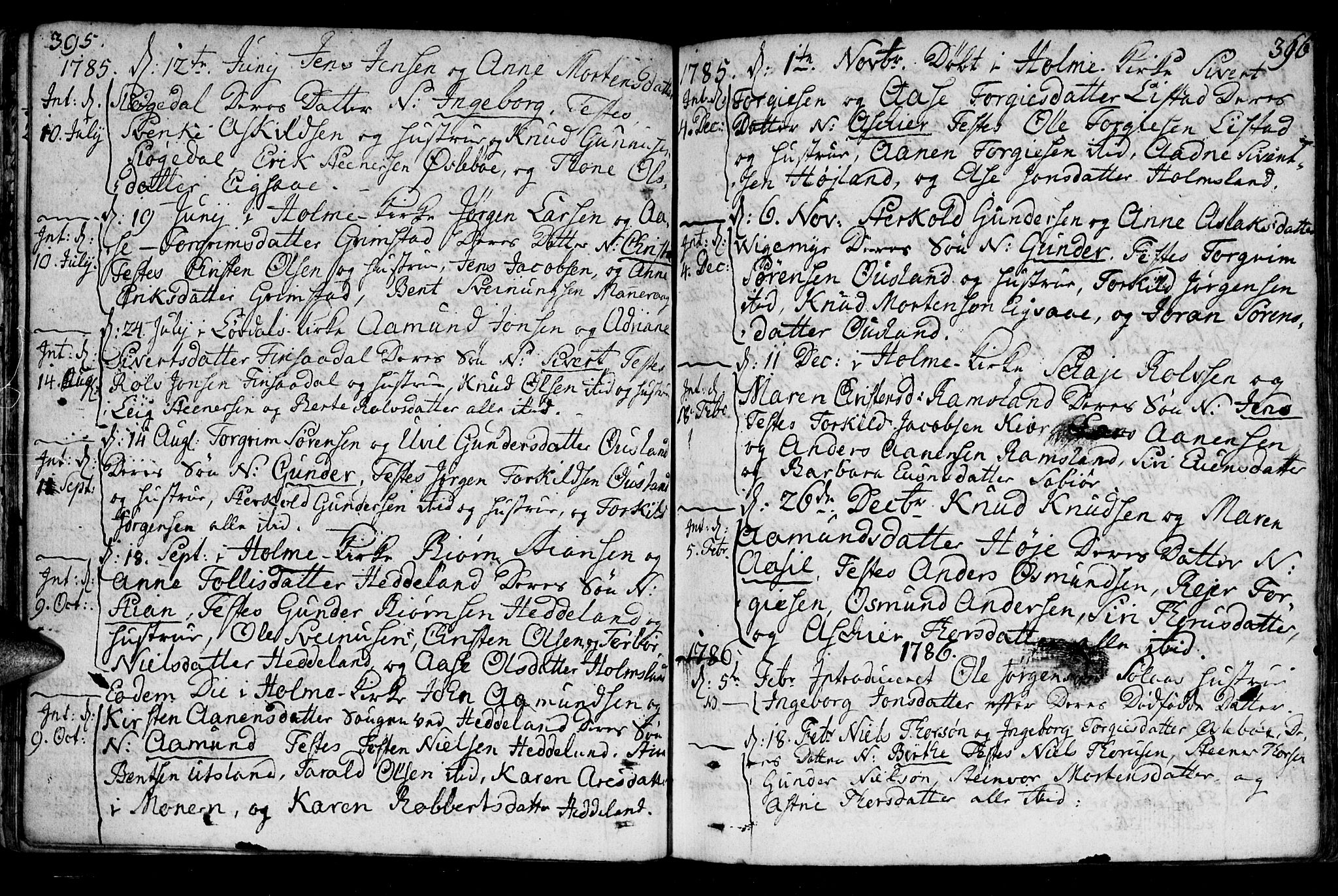 Holum sokneprestkontor, SAK/1111-0022/F/Fa/Fac/L0001: Parish register (official) no. A 1, 1773-1820, p. 395-396