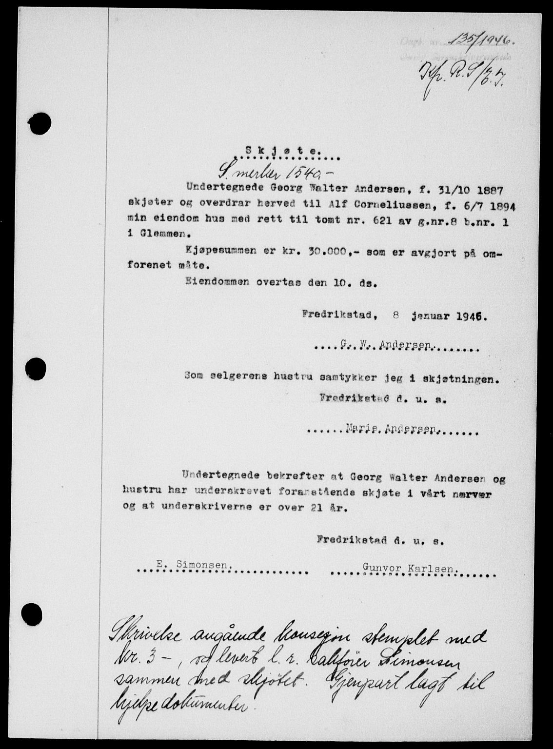 Onsøy sorenskriveri, SAO/A-10474/G/Ga/Gab/L0015: Mortgage book no. II A-15, 1945-1946, Diary no: : 135/1946