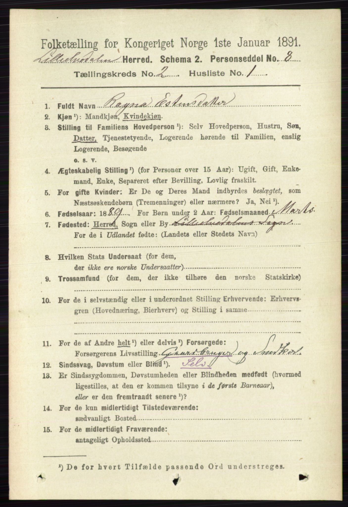 RA, 1891 census for 0438 Lille Elvedalen, 1891, p. 557